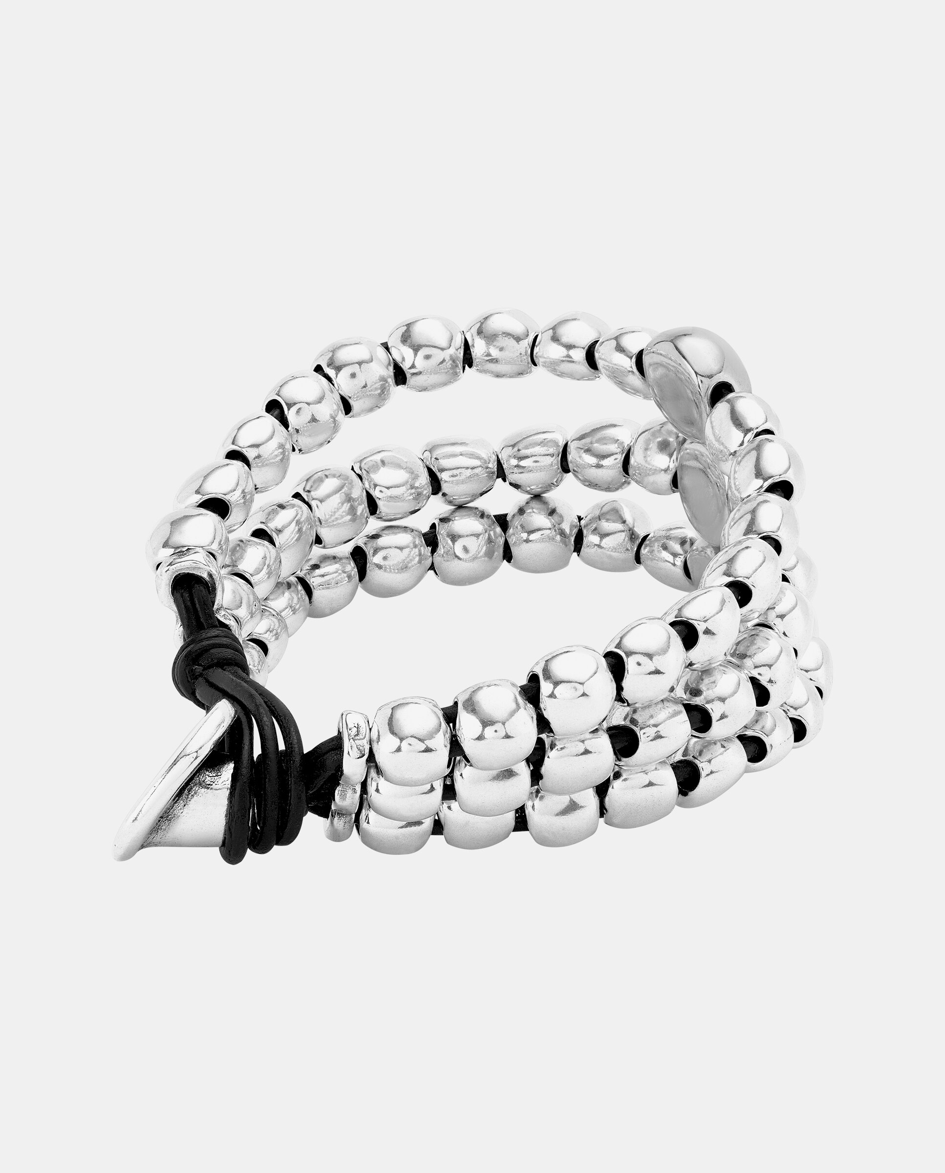 Pulseira de Três Tiras de Contas Banhada em Prata de Lei Prata-3