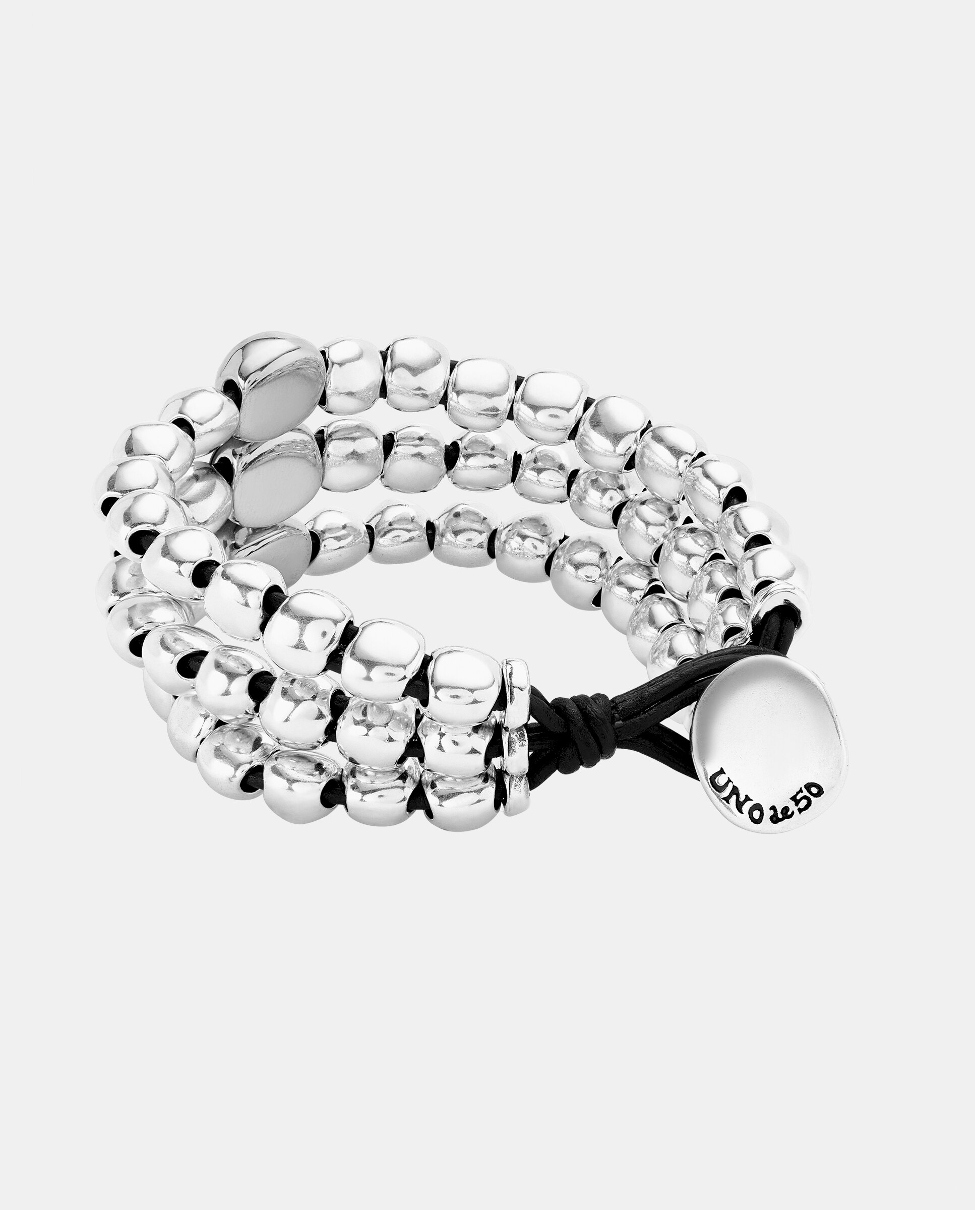 Pulseira de Três Tiras de Contas Banhada em Prata de Lei Prata-4