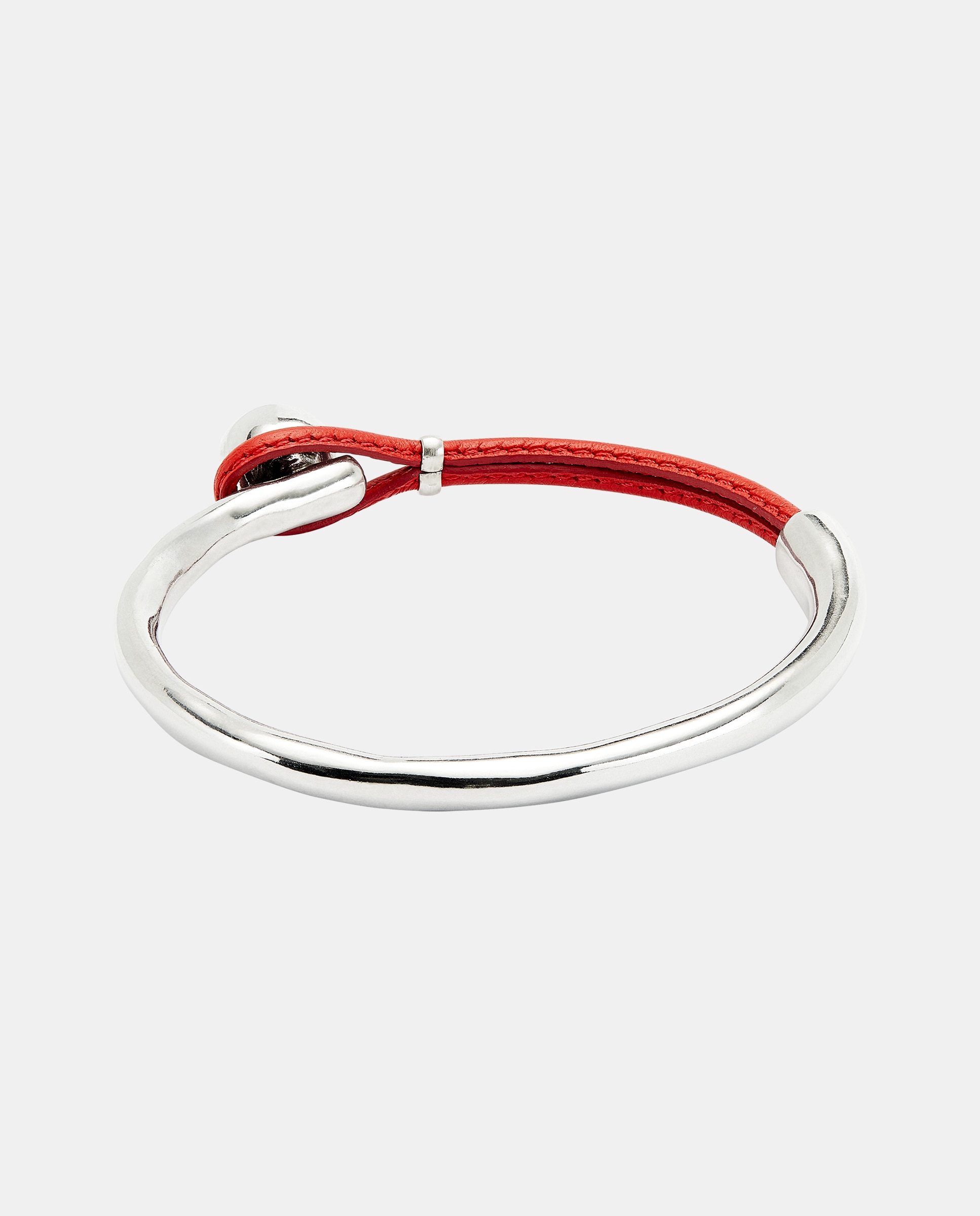 Pulseira Semirrígida Banhada em Prata de Lei com Couro Colorido Prata-3