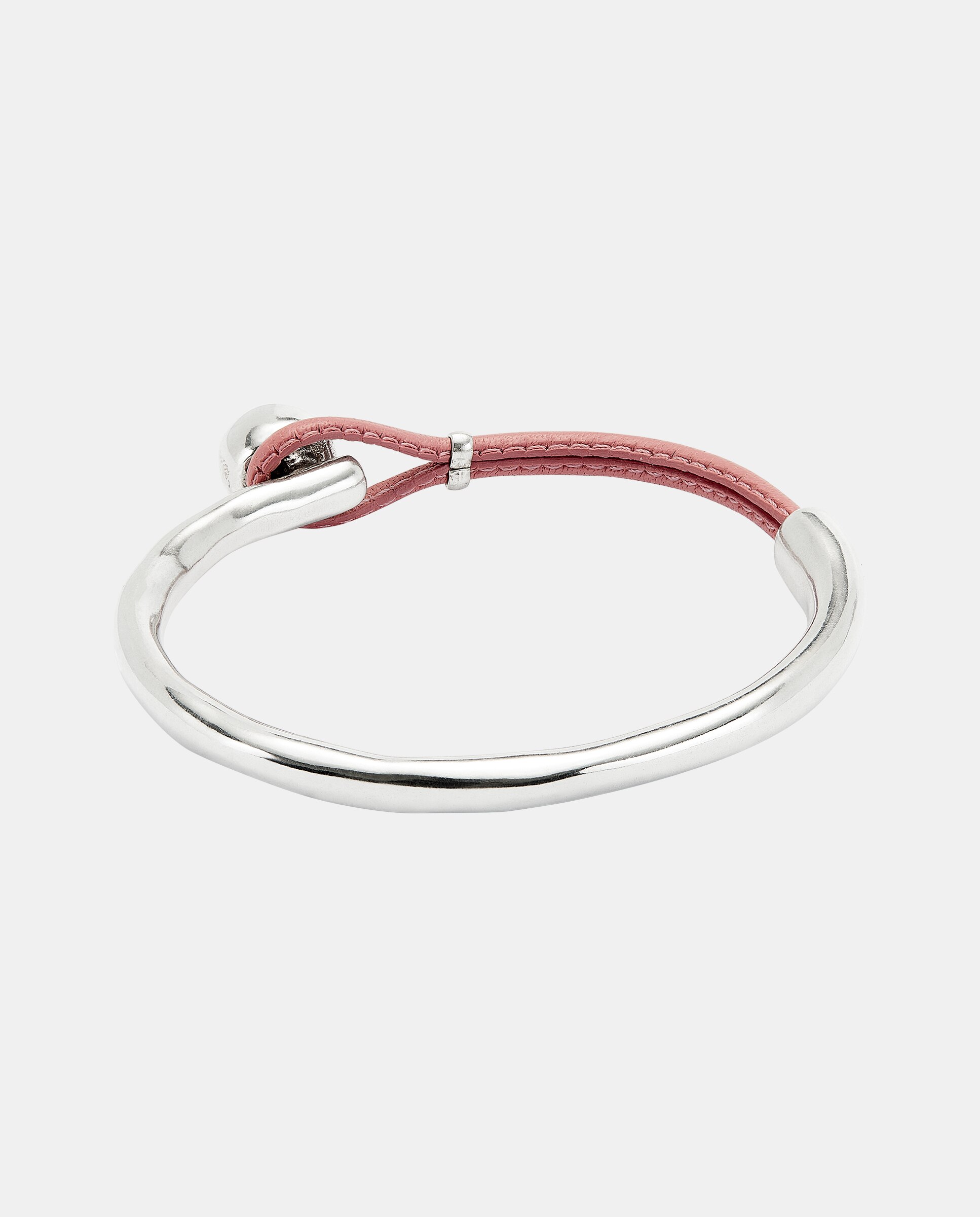 Pulseira Semirrígida Banhada em Prata de Lei com Couro Rosa Prata-3