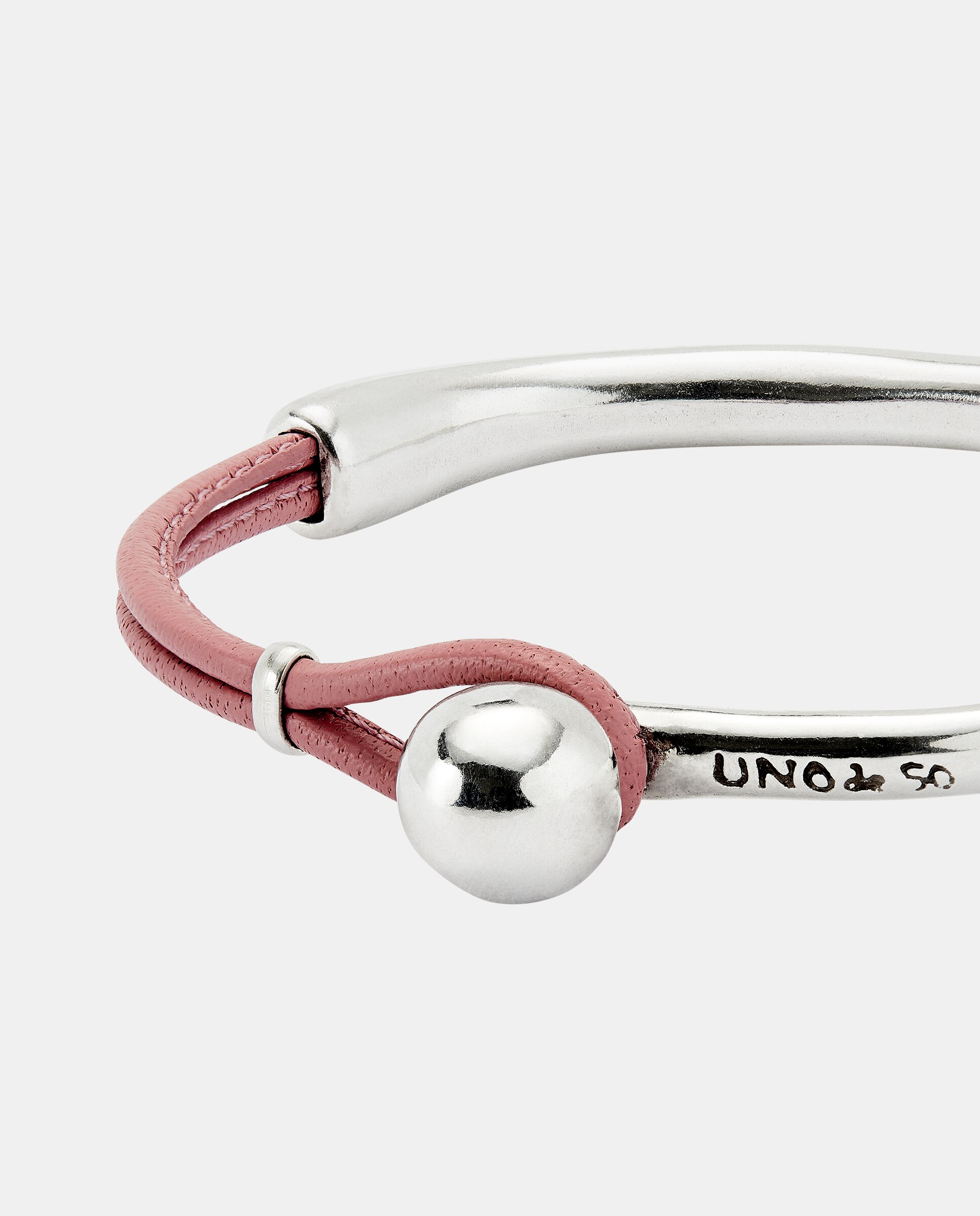 Pulseira Semirrígida Banhada em Prata de Lei com Couro Rosa Prata-4
