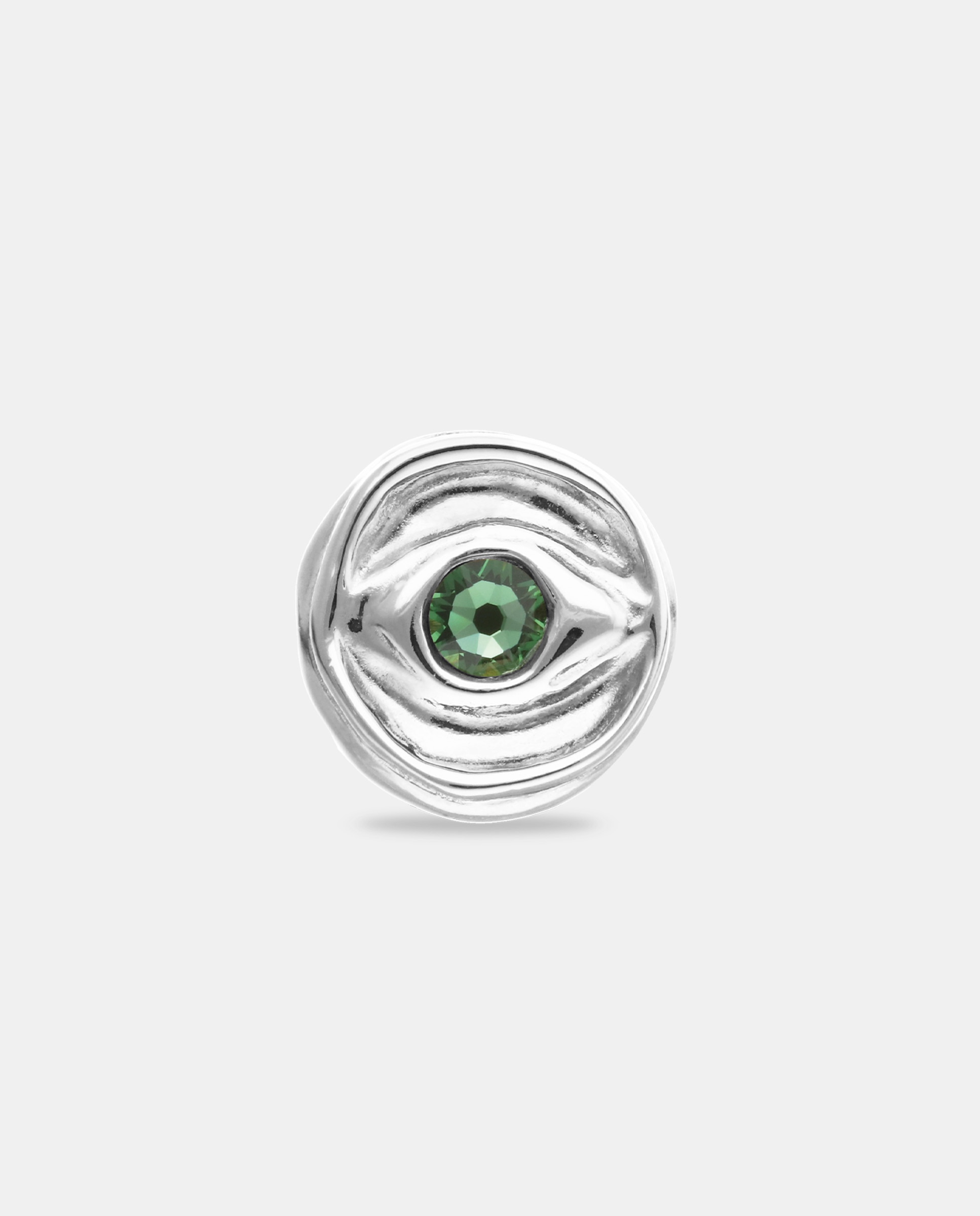 Imagem 0 de Anel Tipo Selo Banhado em Prata de Lei em Forma de Olho com Cristal Facetado em Verde