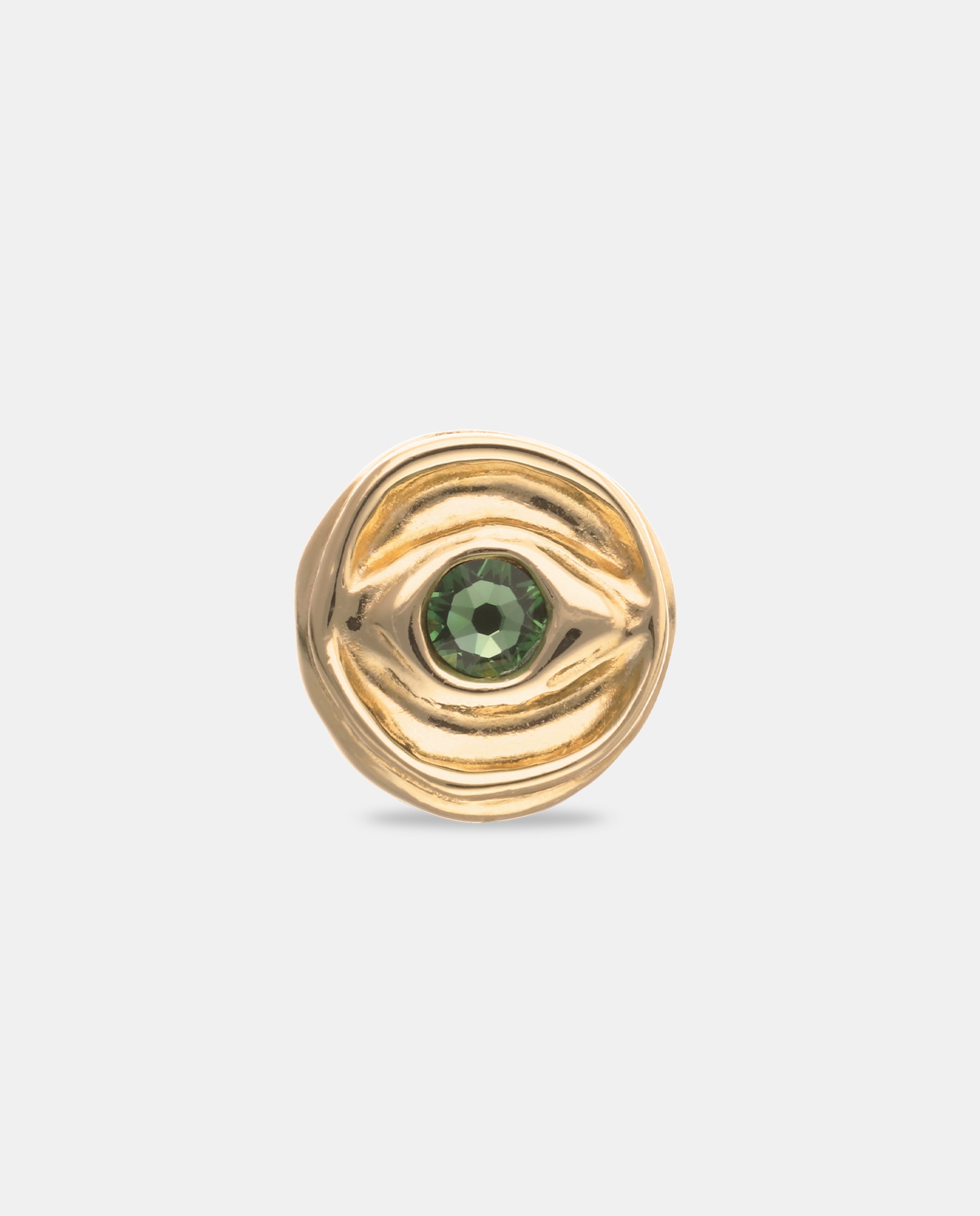 Imagem 0 de Anel Tipo Selo Banhado a Ouro 18k em Forma de Olho com Cristal Facetado em Verde