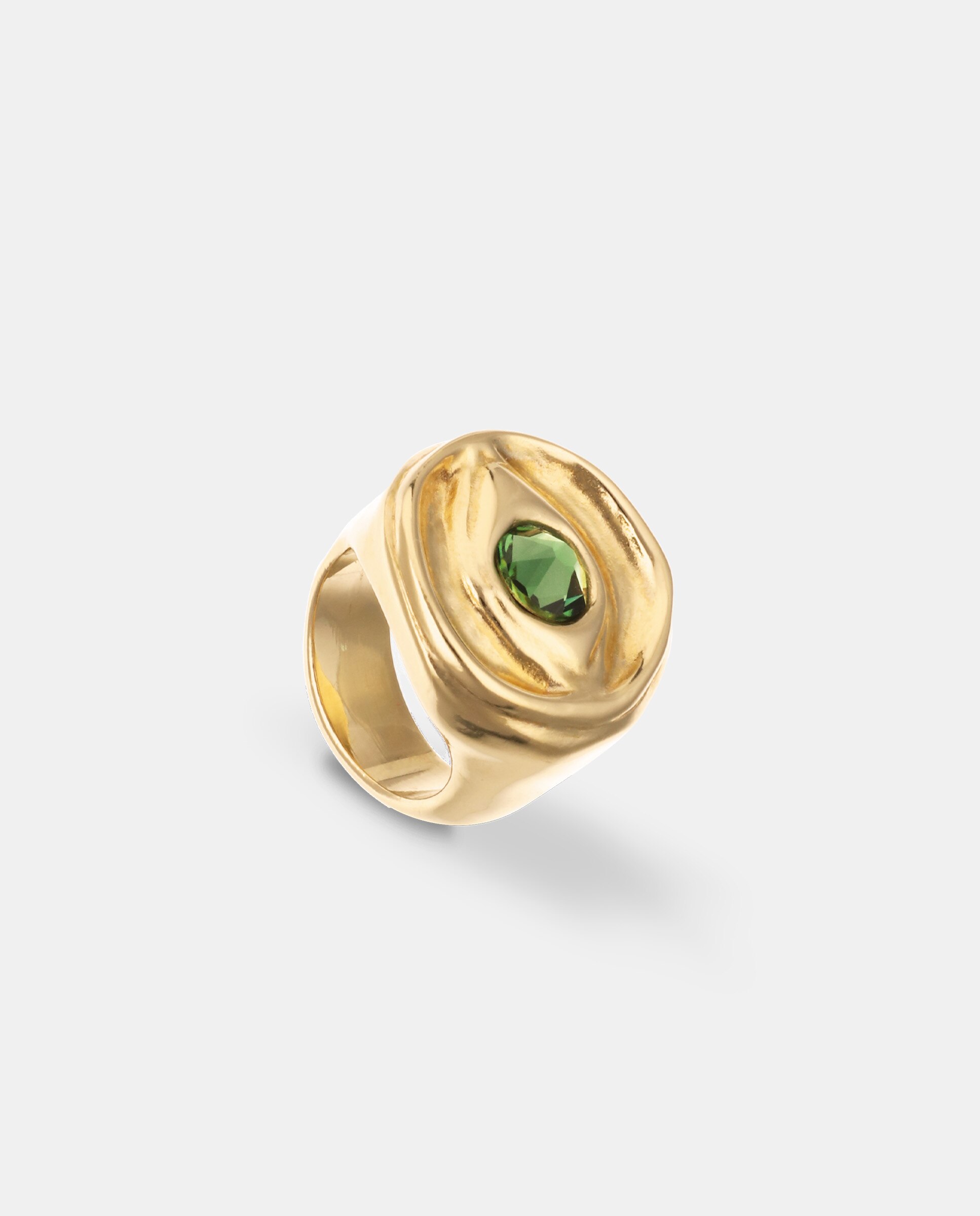 Anel Tipo Selo Banhado a Ouro 18k em Forma de Olho com Cristal Facetado Ouro-3