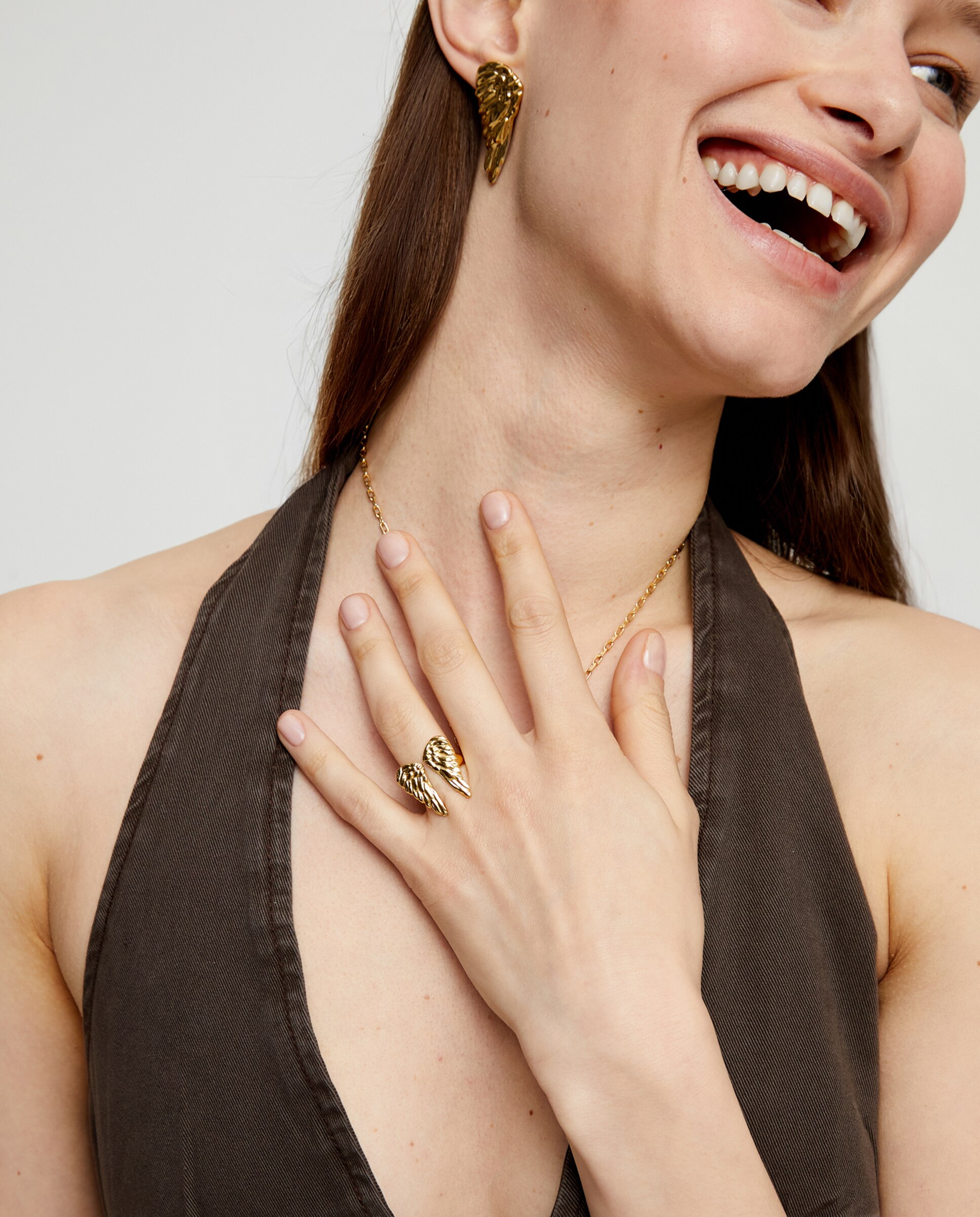 Anel Banhado a Ouro 18k em Forma de Asas Ouro-5
