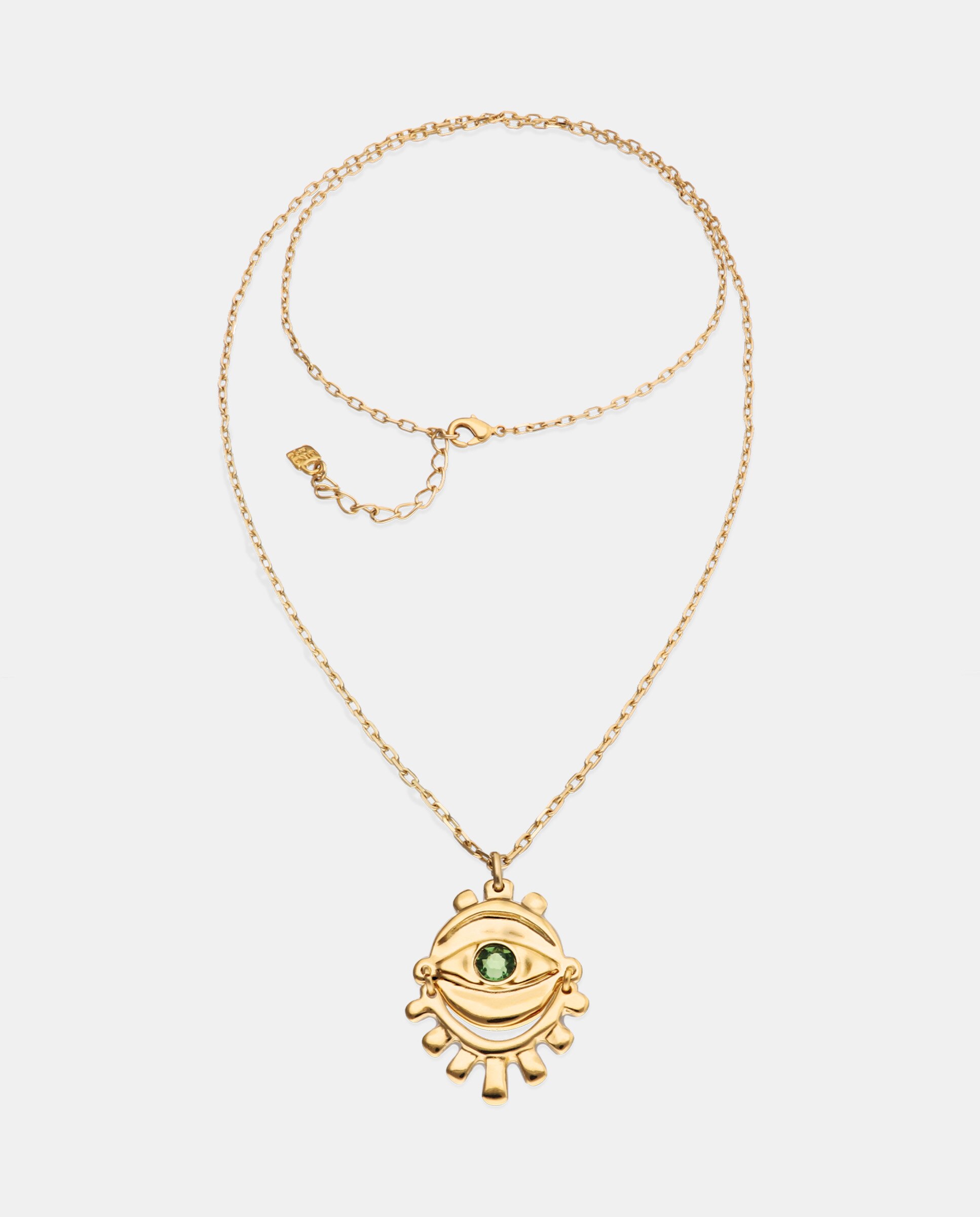 Colar Banhado a Ouro 18k com Detalhe de Olho e Cristal Facetado Ouro-3