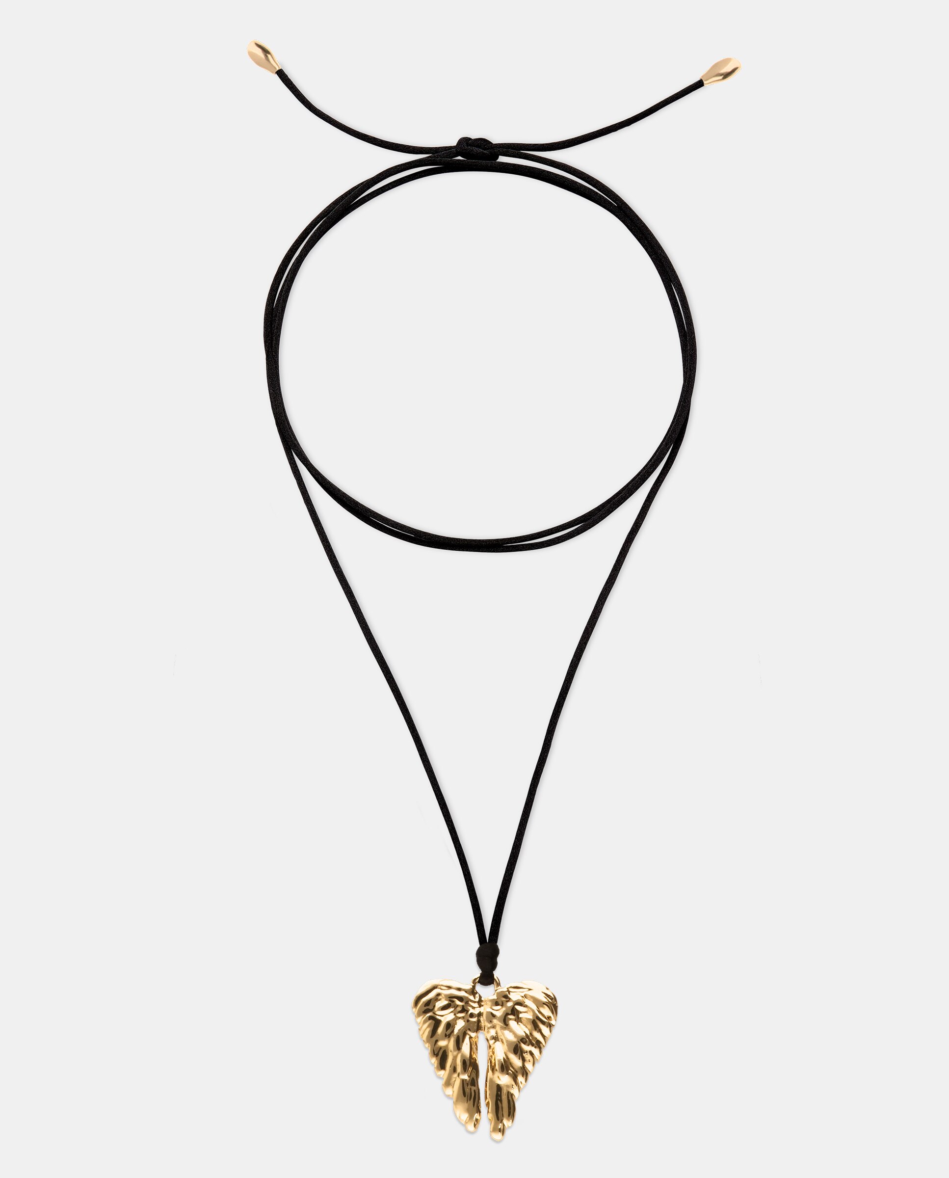 Imagem 0 de Colar Comprido com Fio de Seda e Detalhe de Asas Banhado a Ouro 18k