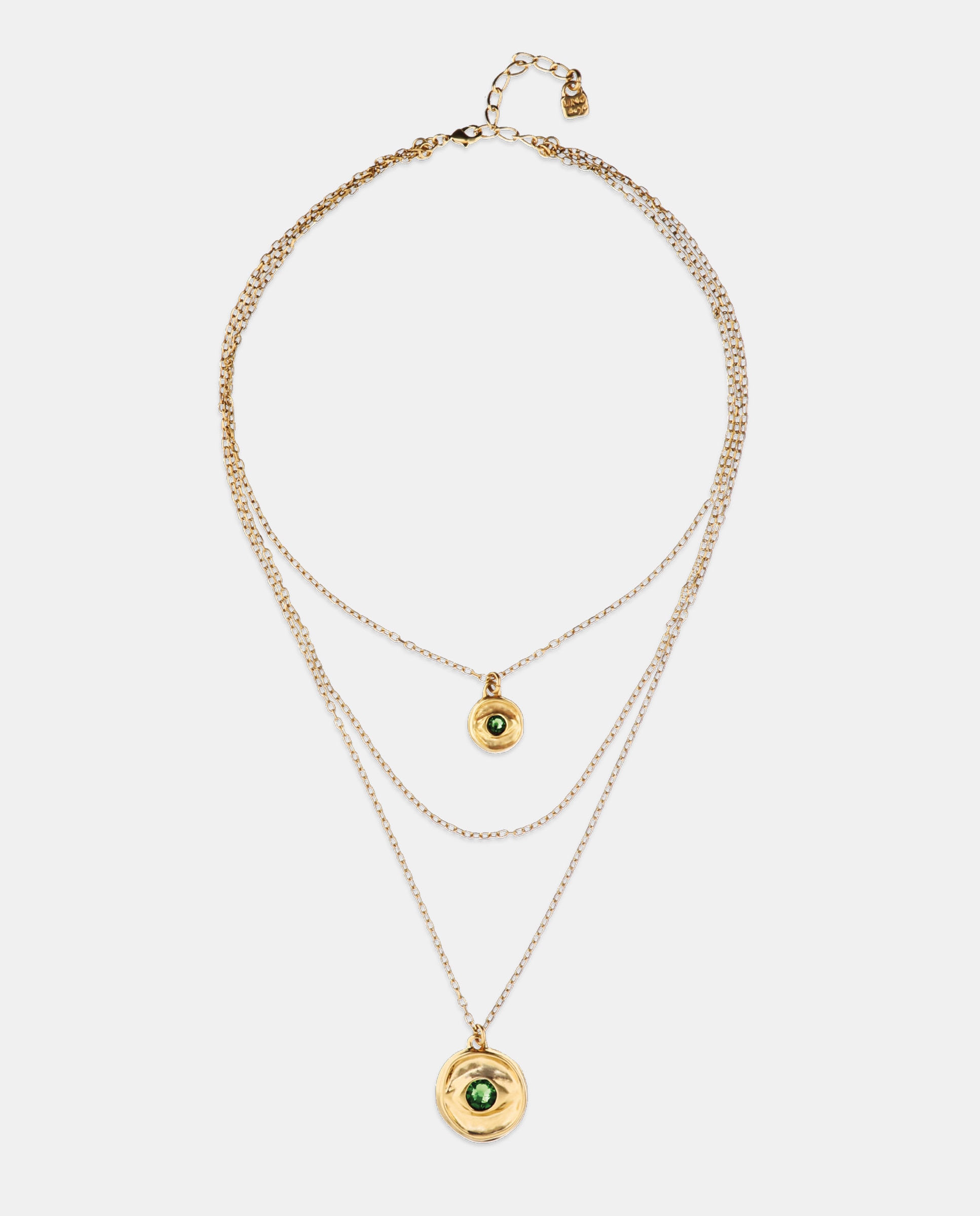 Colar Triplo Banhado a Ouro 18k com 2 Charms de Olho e Cristal Facetado Ouro-1