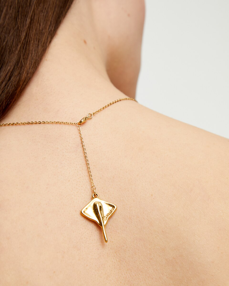 Pendente de Doble Cadena Bañado em Ouro 18k com Mantarraya Ouro-4