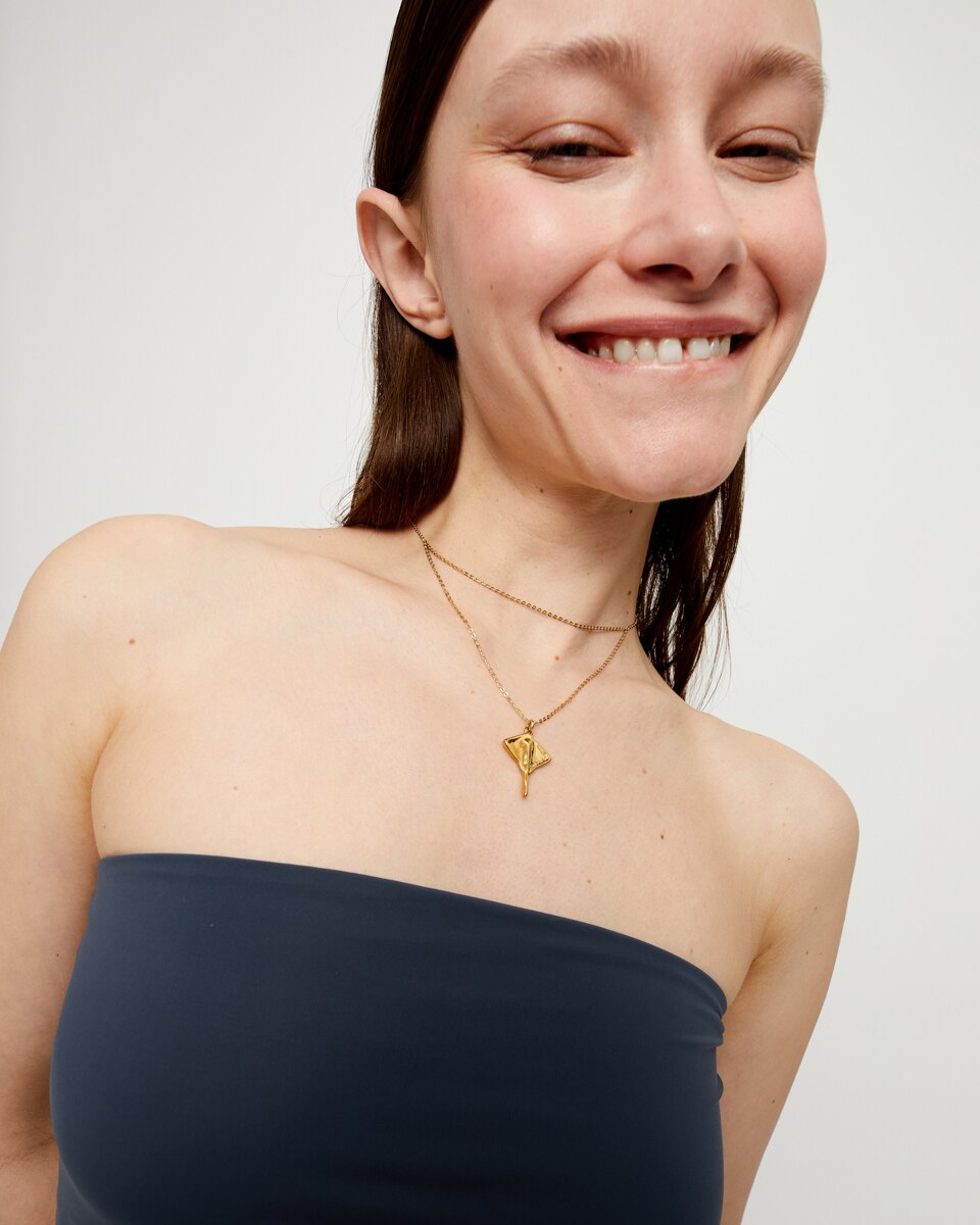 Pendente de Doble Cadena Bañado em Ouro 18k com Mantarraya Ouro-5
