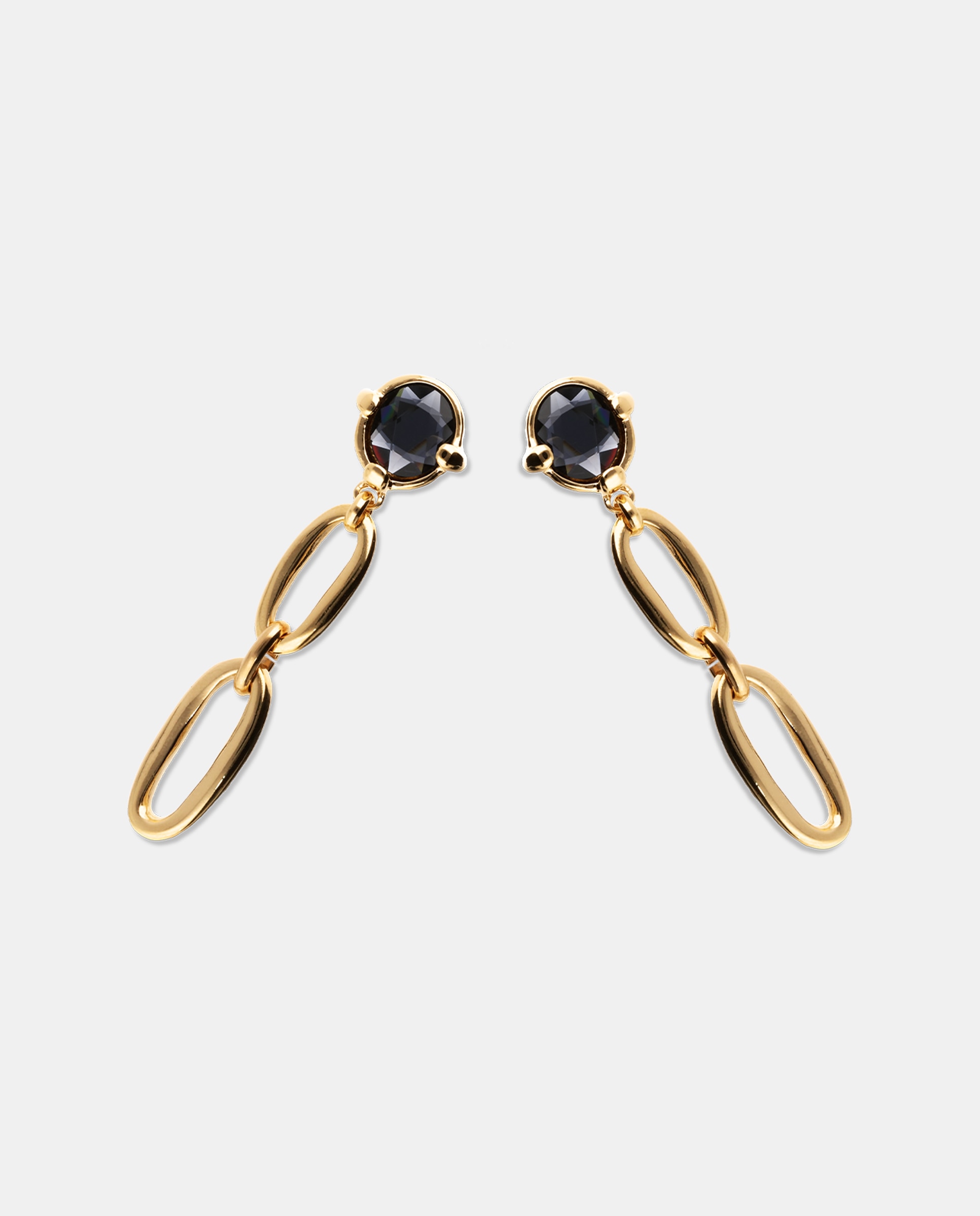 Brincos Compridos Banhados a Ouro 18k com Cristal Facetado em Preto Ouro-3