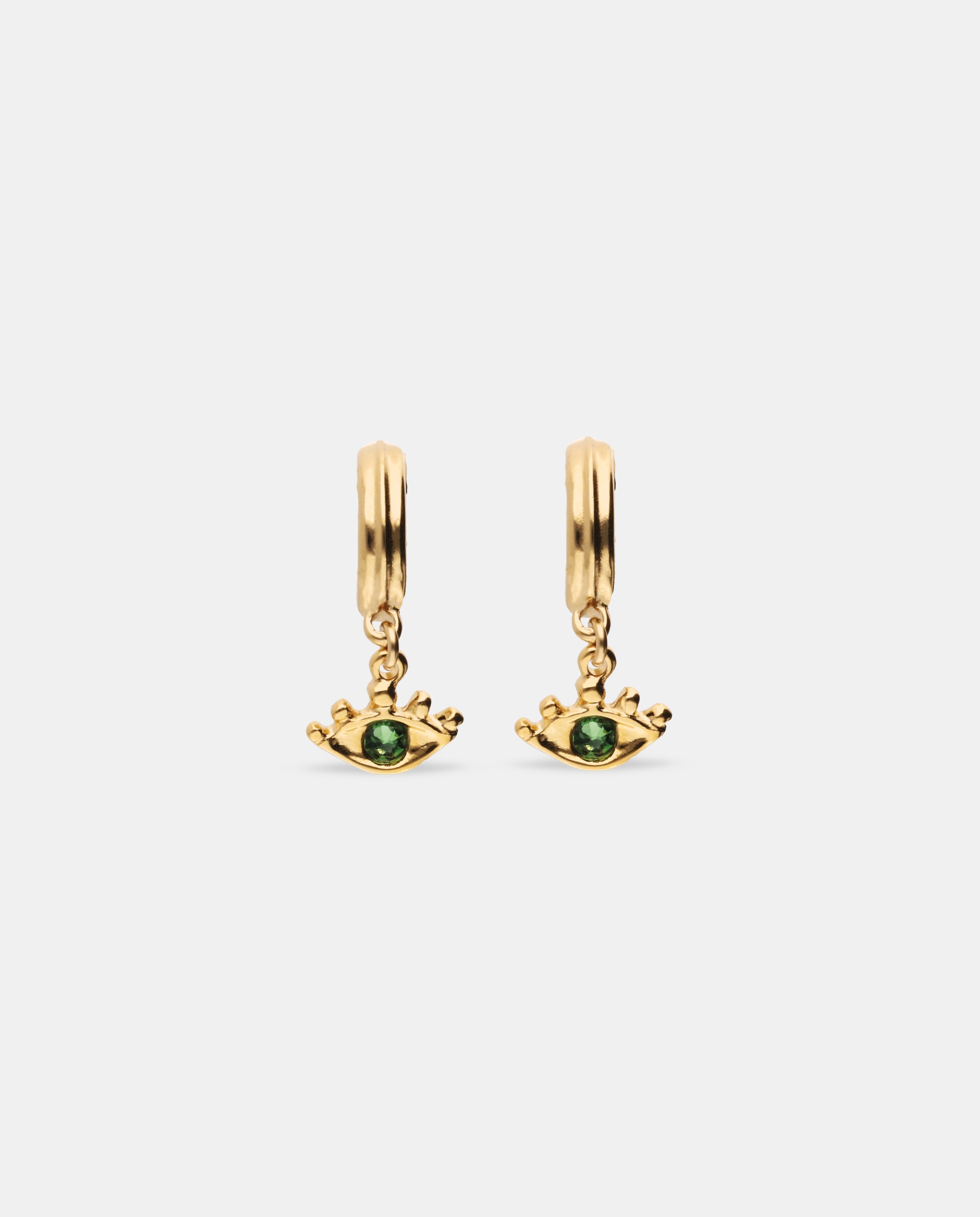 Brincos de Argola Banhados a Ouro 18k com Detalhe de Olho com Cristal Ouro-3
