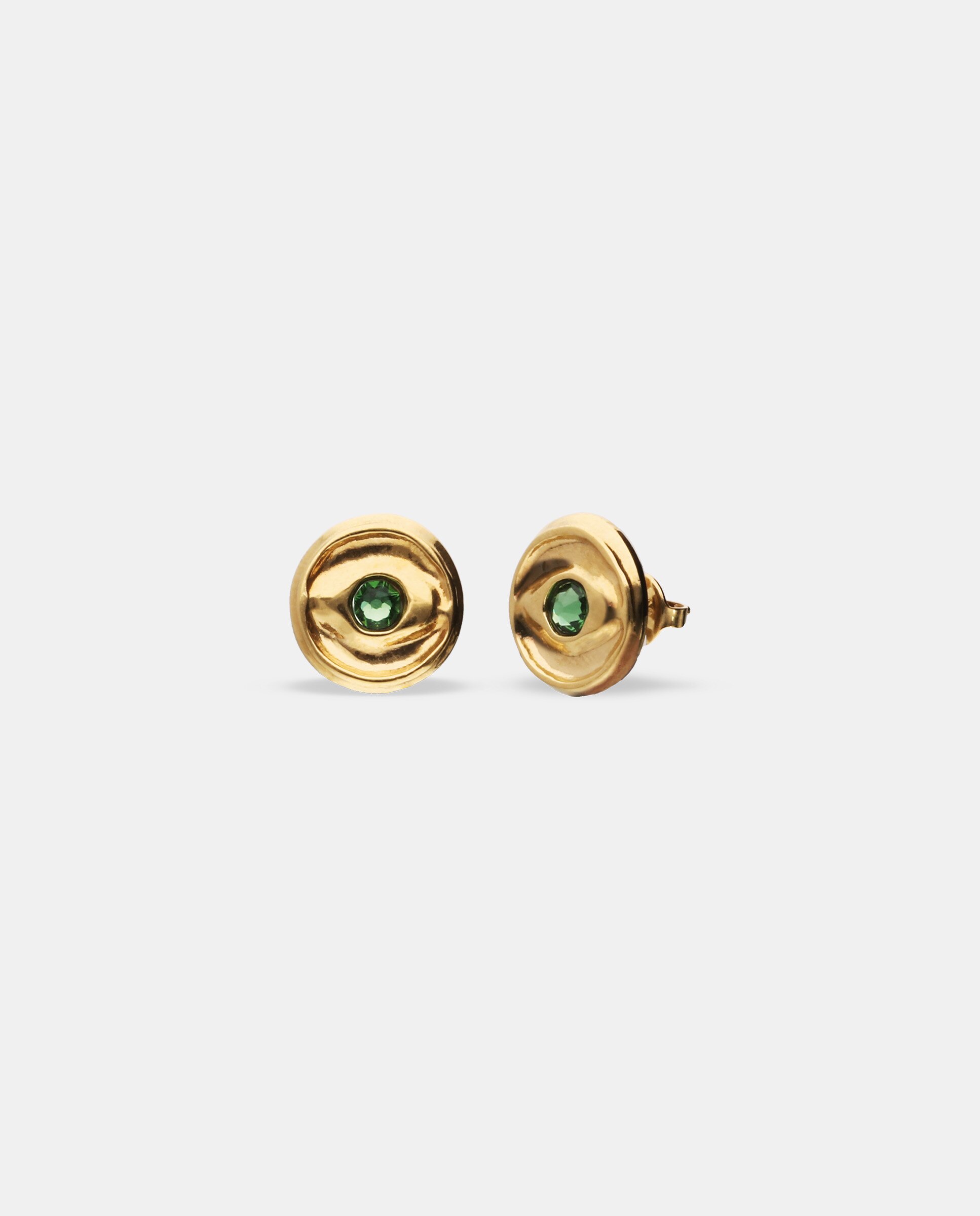 Brincos de Botão Banhados a Ouro 18k com Cristal Facetado Verde Ouro-1