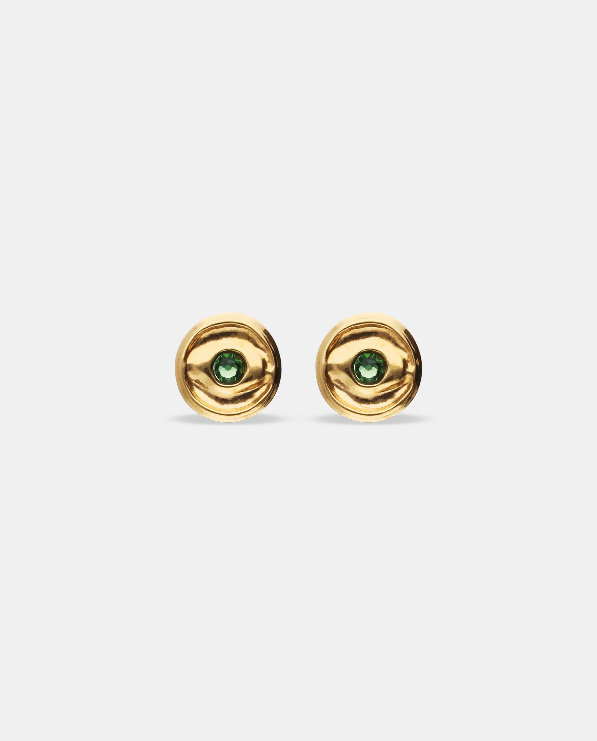 Brincos de Botão Banhados a Ouro 18k com Cristal Facetado Verde Ouro-3