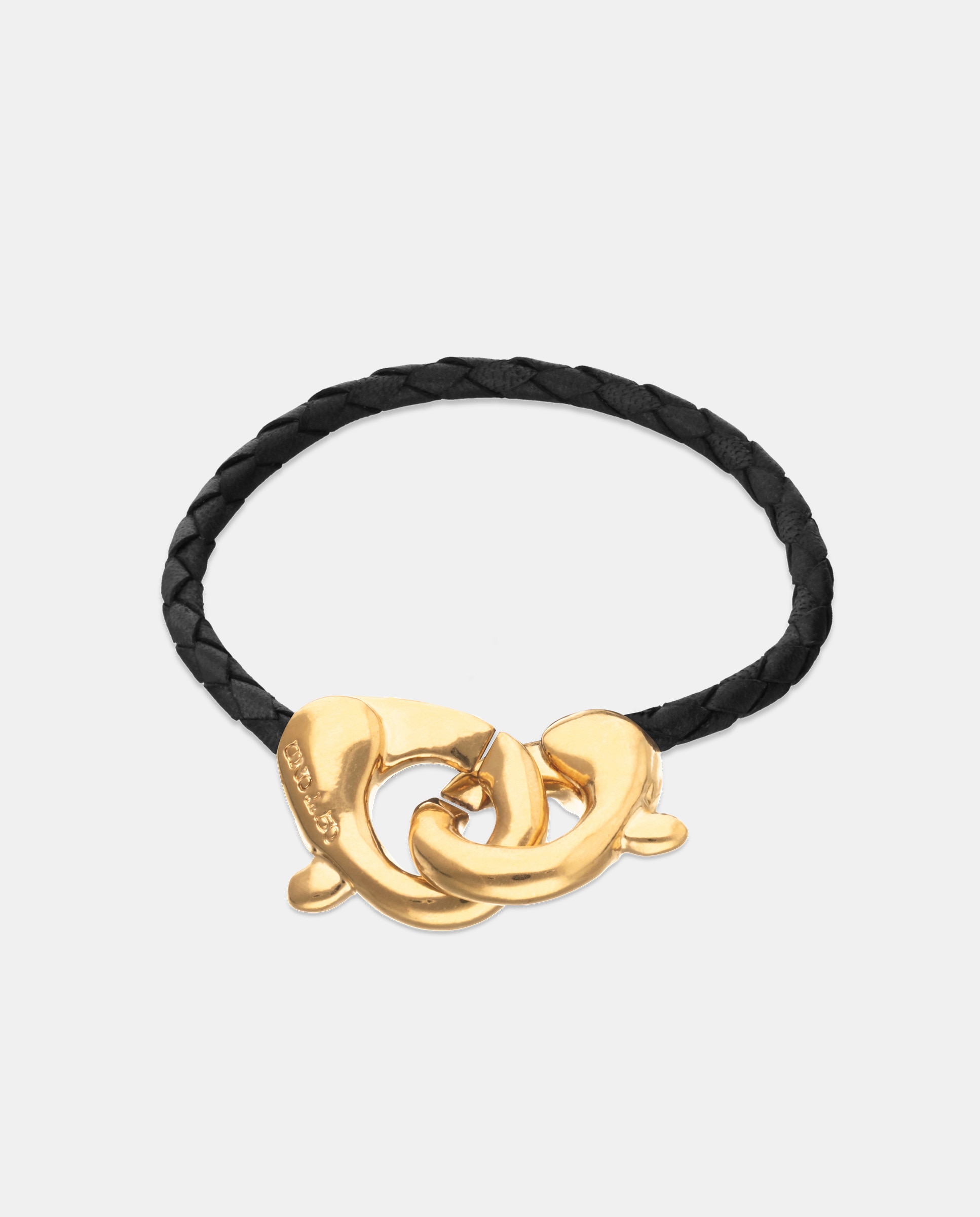Pulseira de Couro e Detalhe de Mosquetão Entrançado Banhado a Ouro 18k Ouro-1