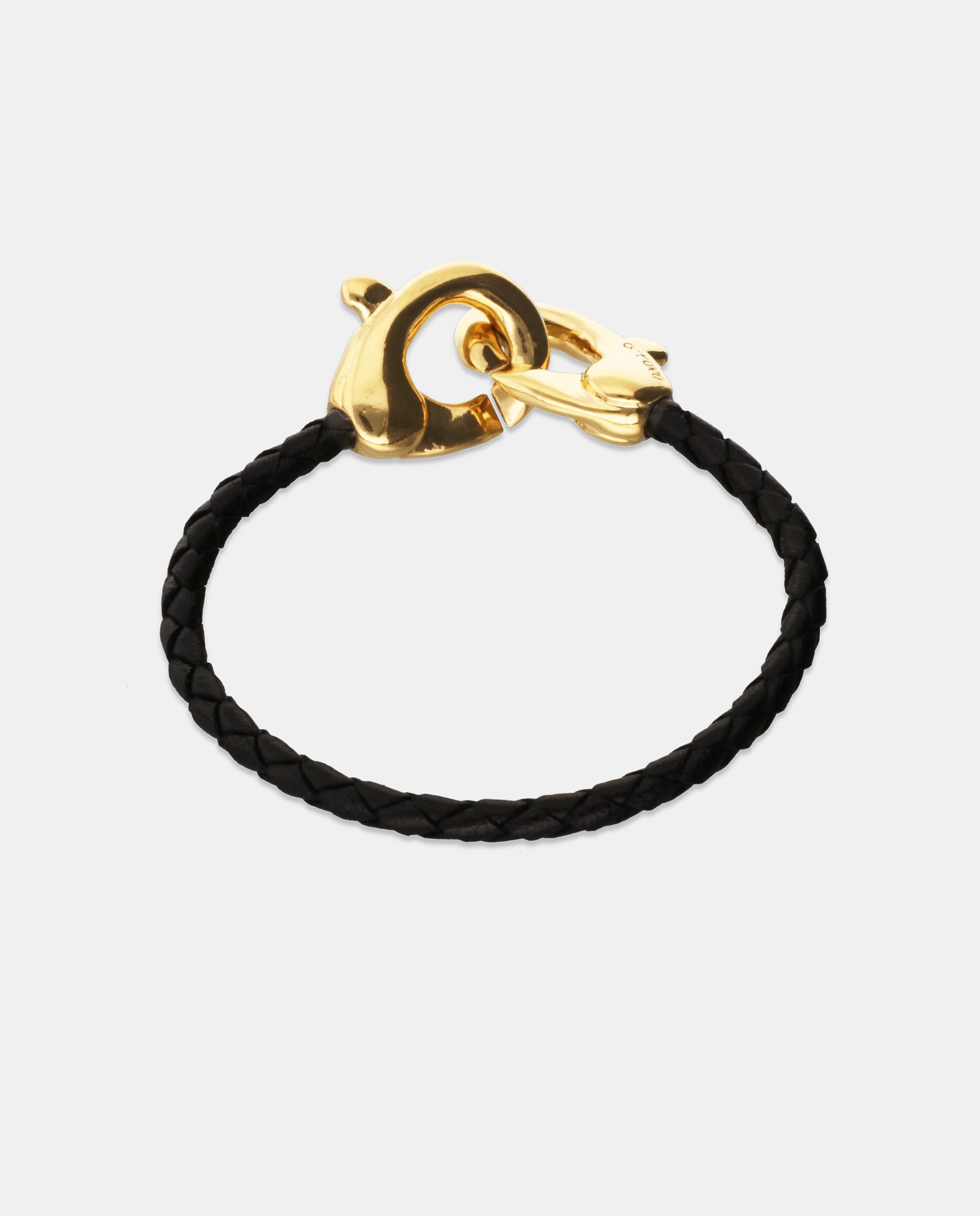 Pulseira de Couro e Detalhe de Mosquetão Entrançado Banhado a Ouro 18k Ouro-3