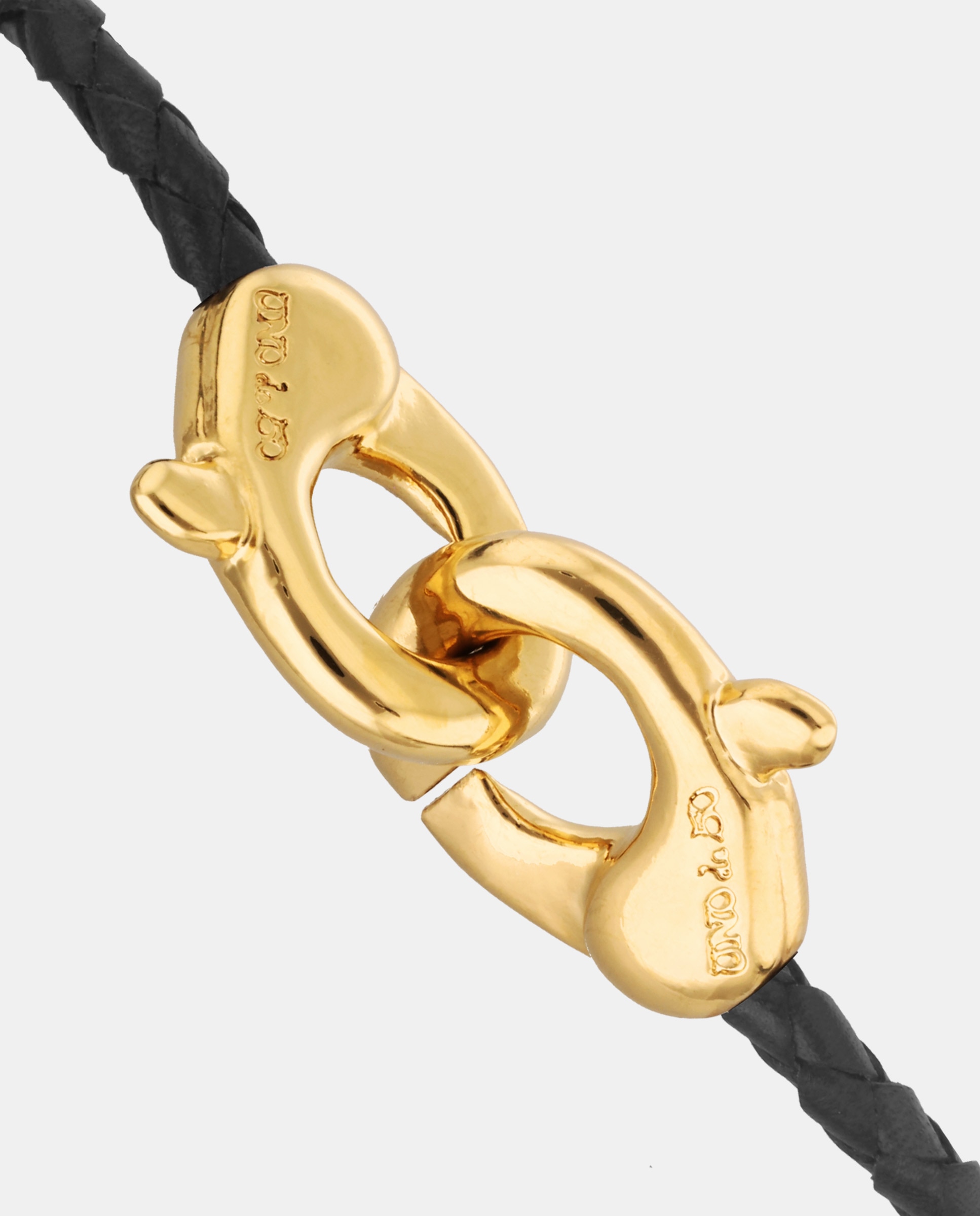 Pulseira de Couro e Detalhe de Mosquetão Entrançado Banhado a Ouro 18k Ouro-4