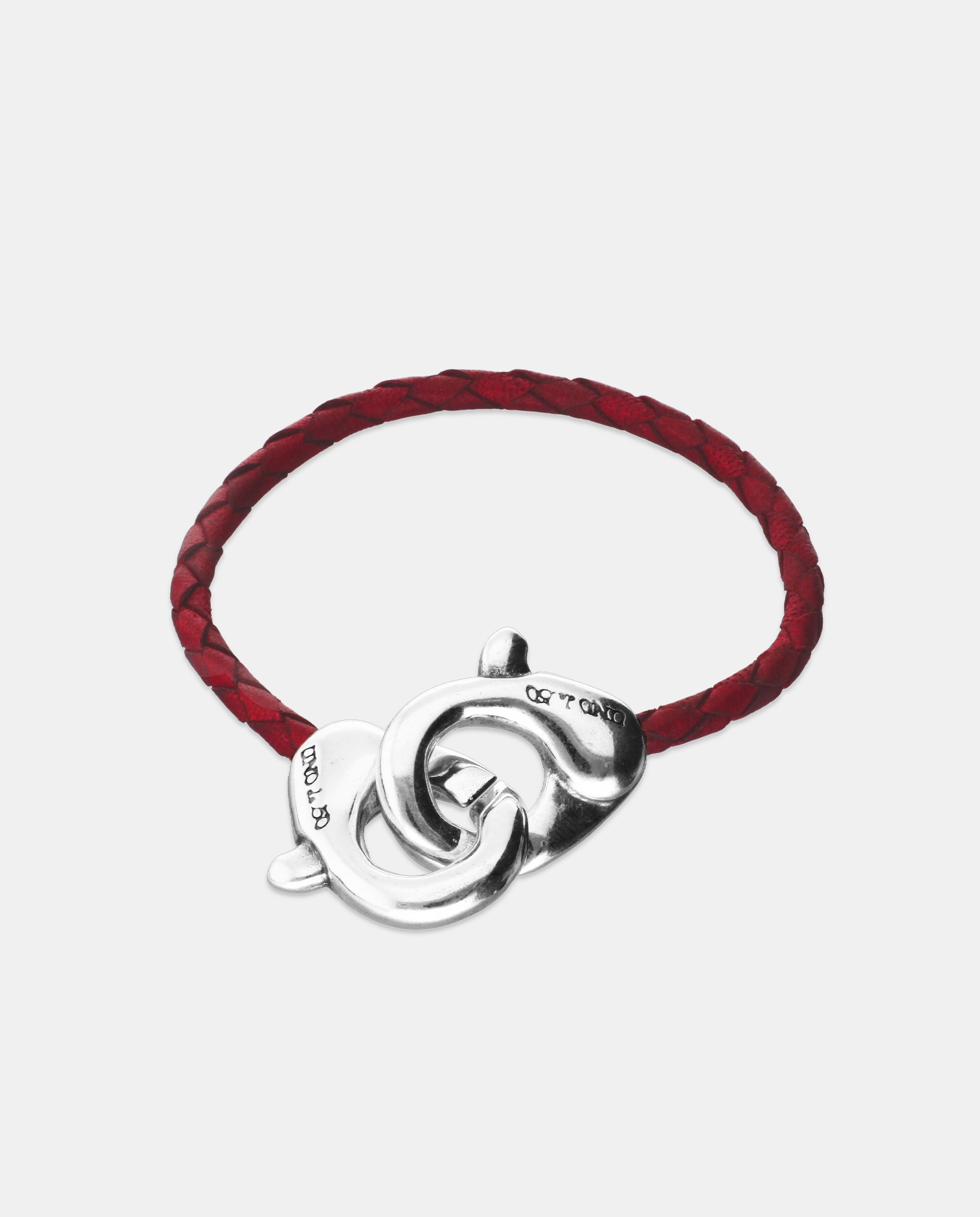 Pulseira de Couro com Detalhe de Mosquetão Entrelaçado Prata-1