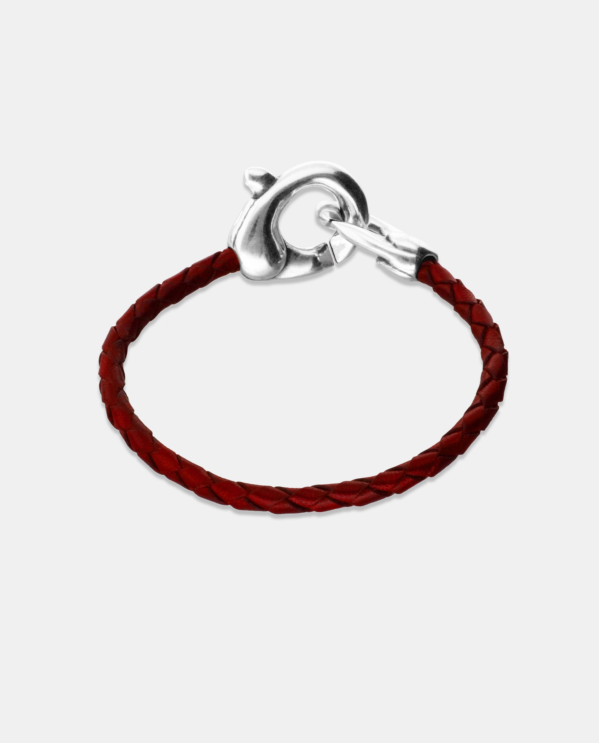 Pulseira de Couro com Detalhe de Mosquetão Entrelaçado Prata-3