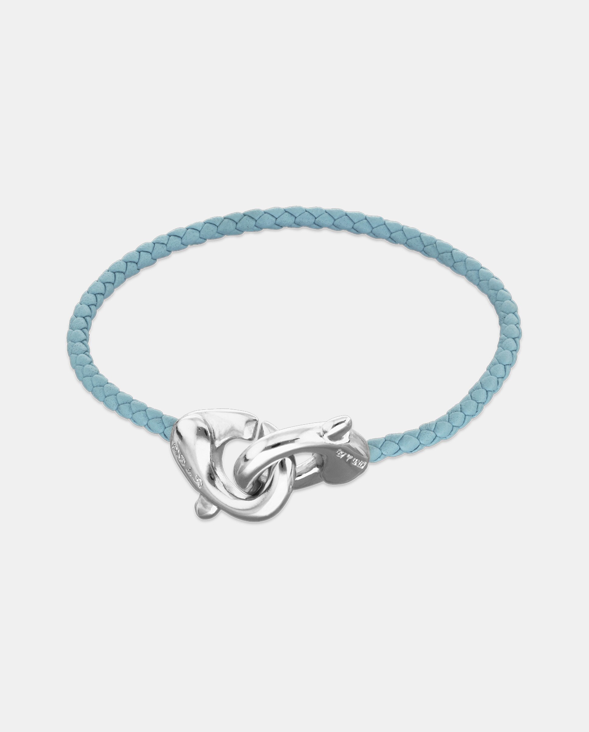 Pulseira de Couro com Detalhe de Mosquetão Entrançado Banhado em Prata de Lei Prata-1