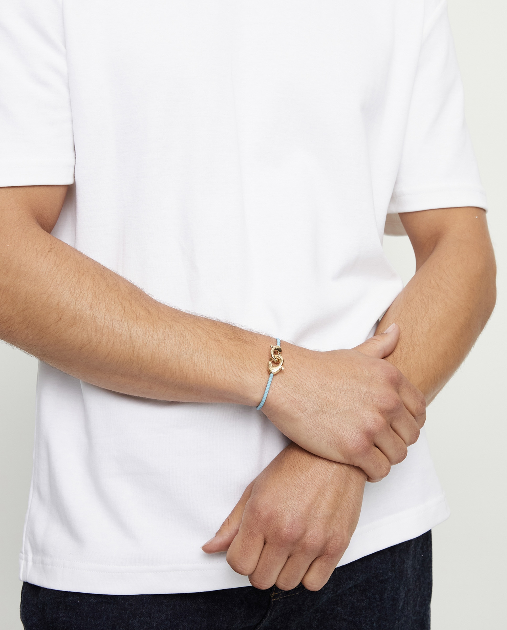 Pulseira de Couro com Detalhe de Mosquetão Entrançado Banhado a Ouro 18k Ouro-5