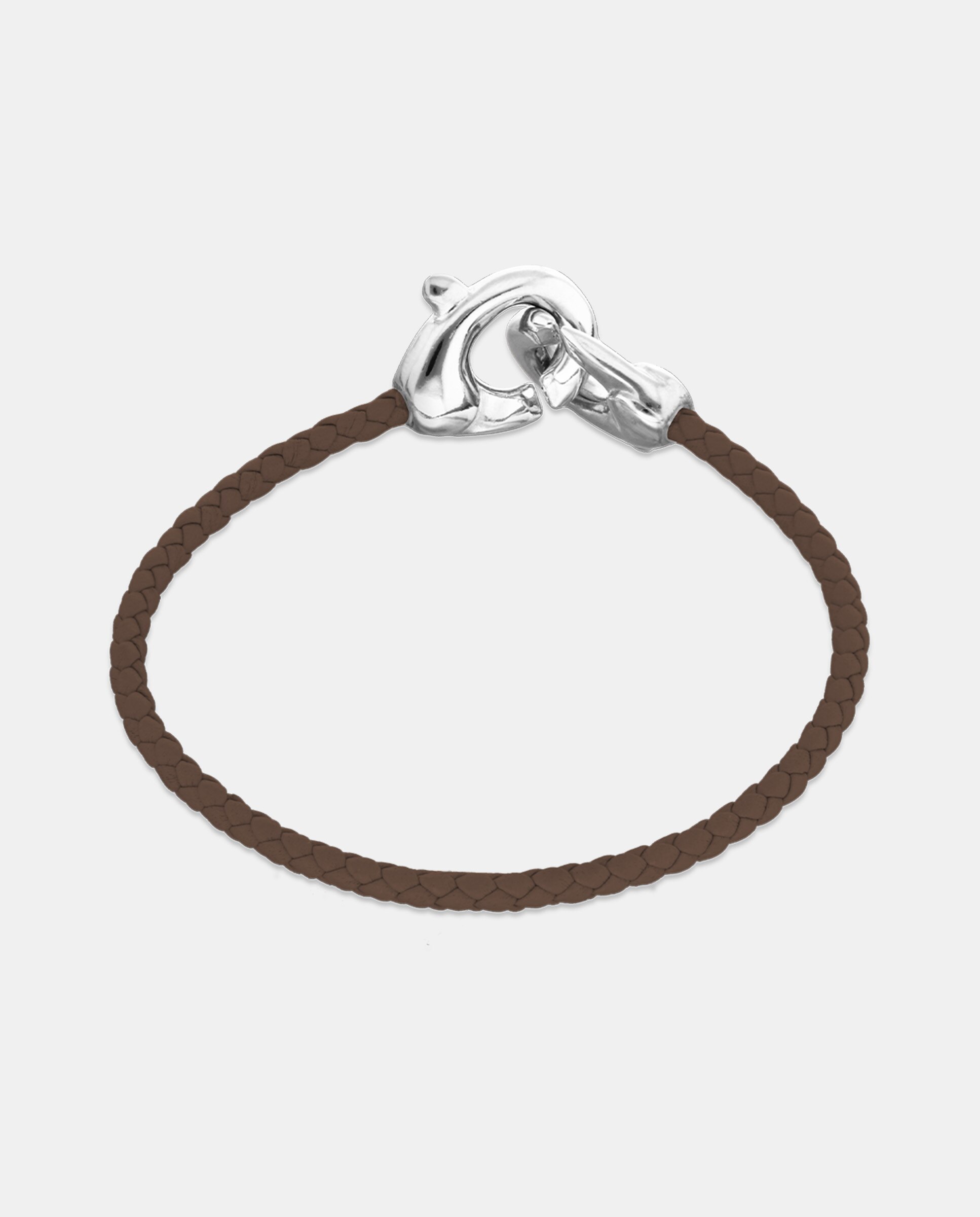 Pulseira de Couro com Detalhe de Mosquetão Entrançado Banhado em Prata de Lei Prata-3
