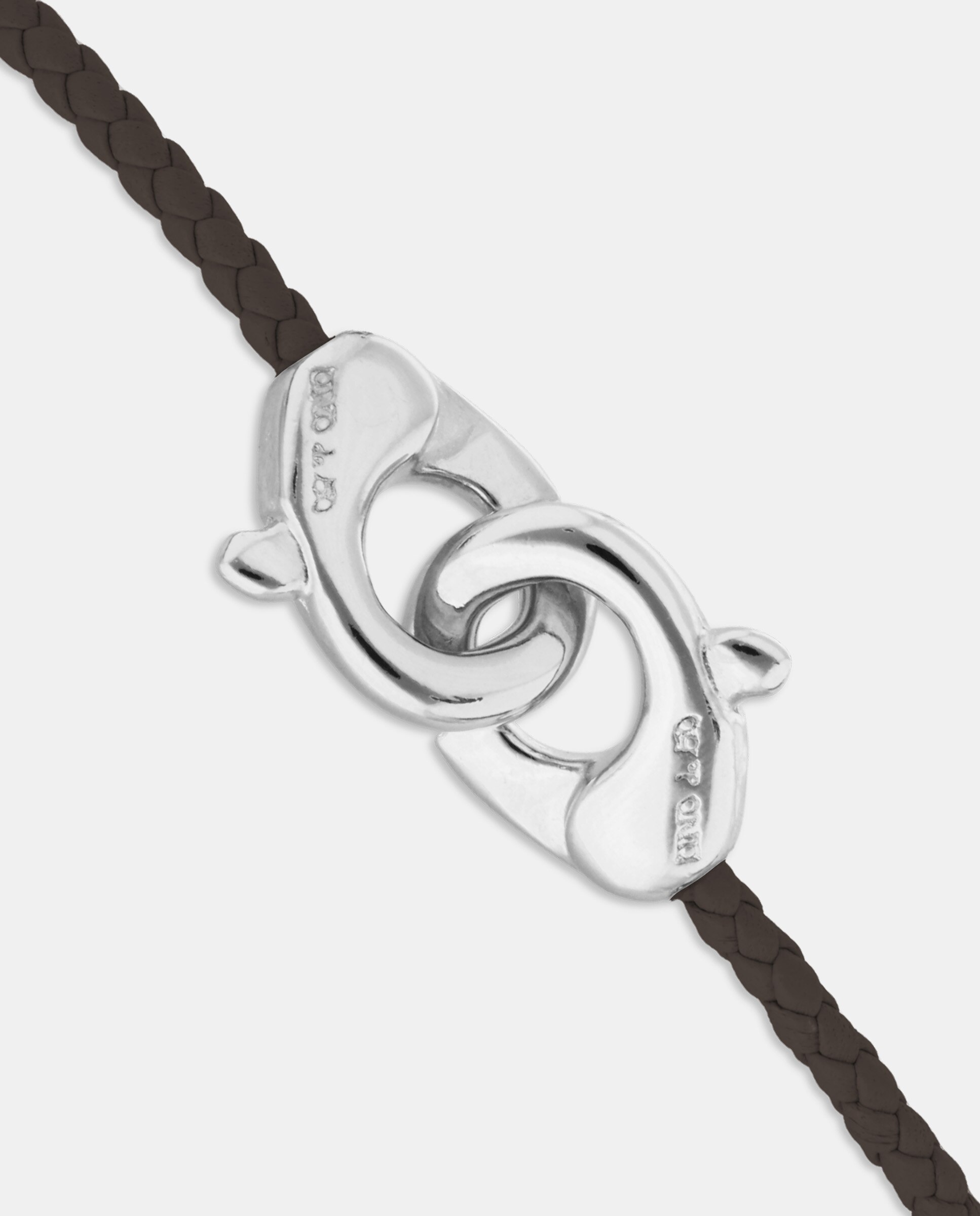 Pulseira de Couro com Detalhe de Mosquetão Entrançado Banhado em Prata de Lei Prata-4