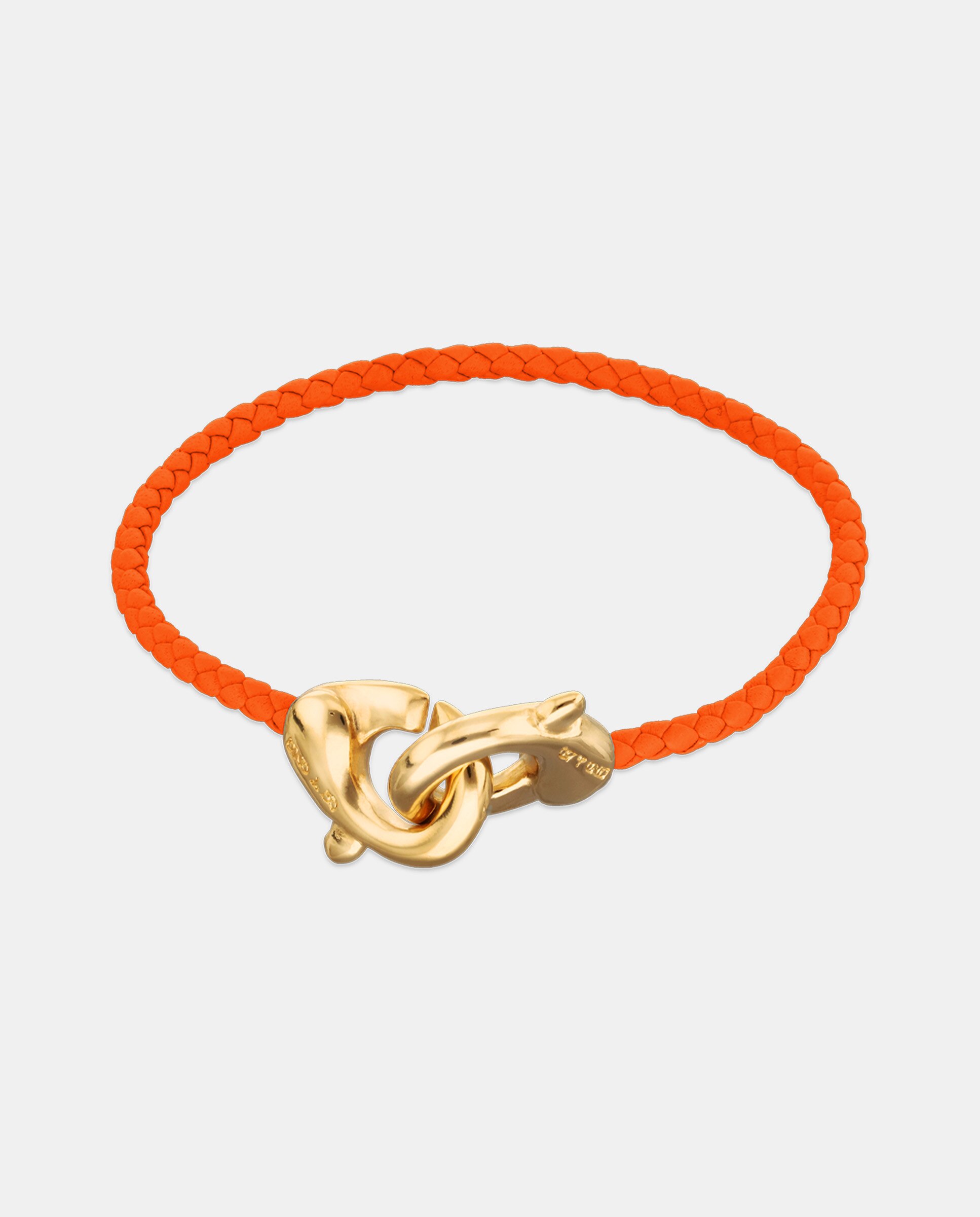 Pulseira de Couro com Detalhe de Mosquetão Entrançado Banhado a Ouro 18k Ouro-1