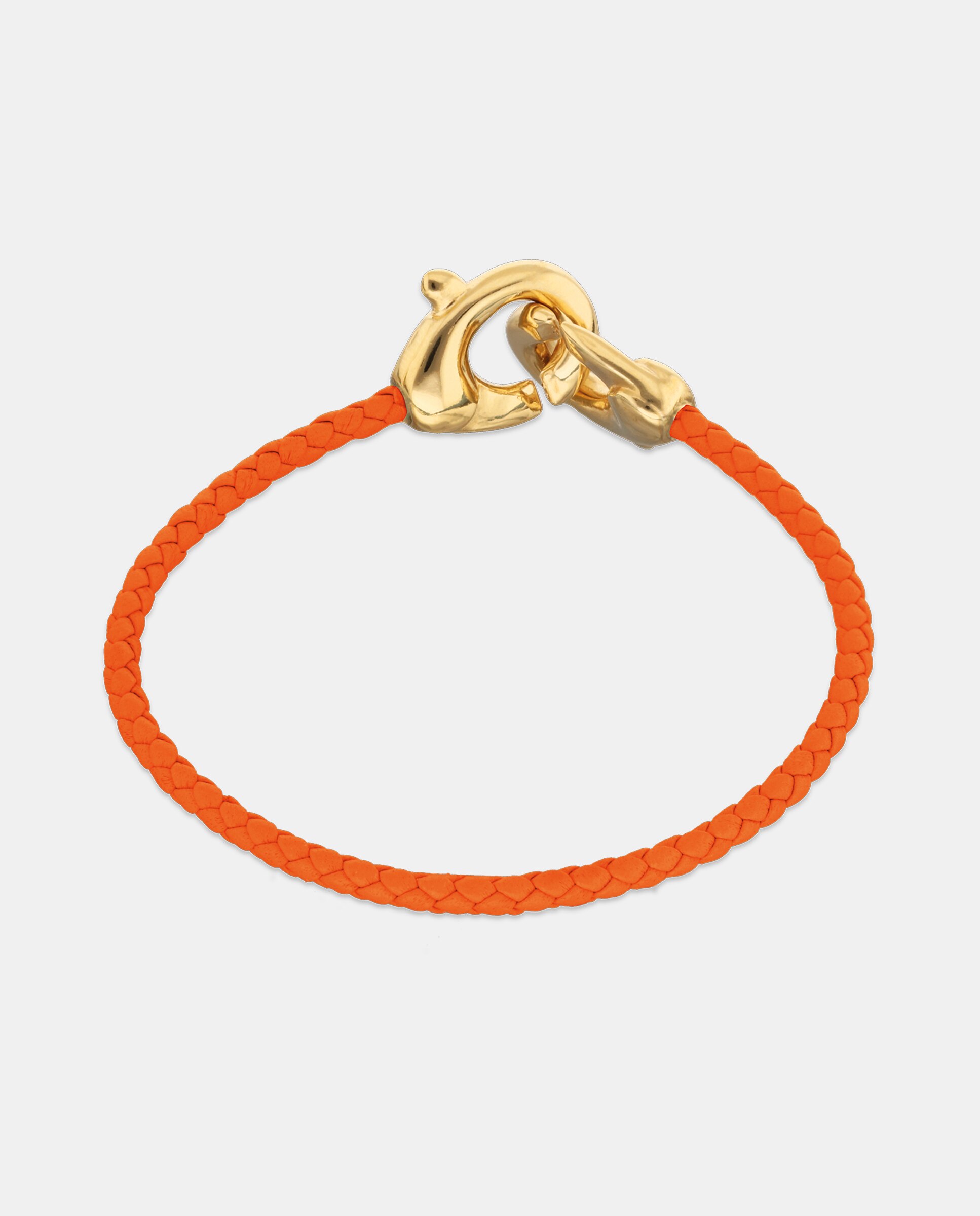 Pulseira de Couro com Detalhe de Mosquetão Entrançado Banhado a Ouro 18k Ouro-3