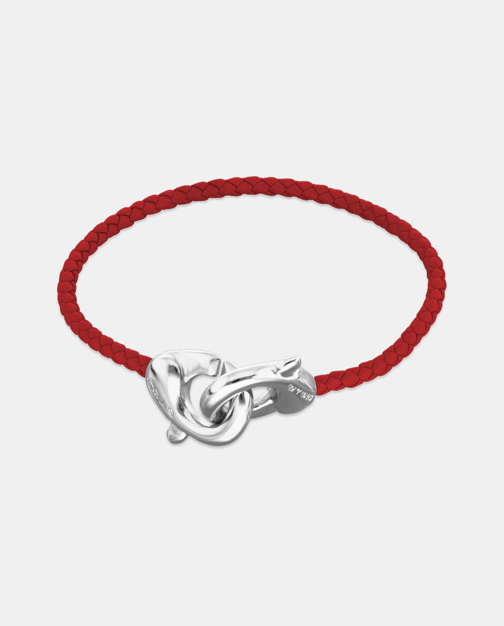 Pulseira de Couro com Detalhe de Mosquetão Entrançado Banhado em Prata de Lei Prata-1