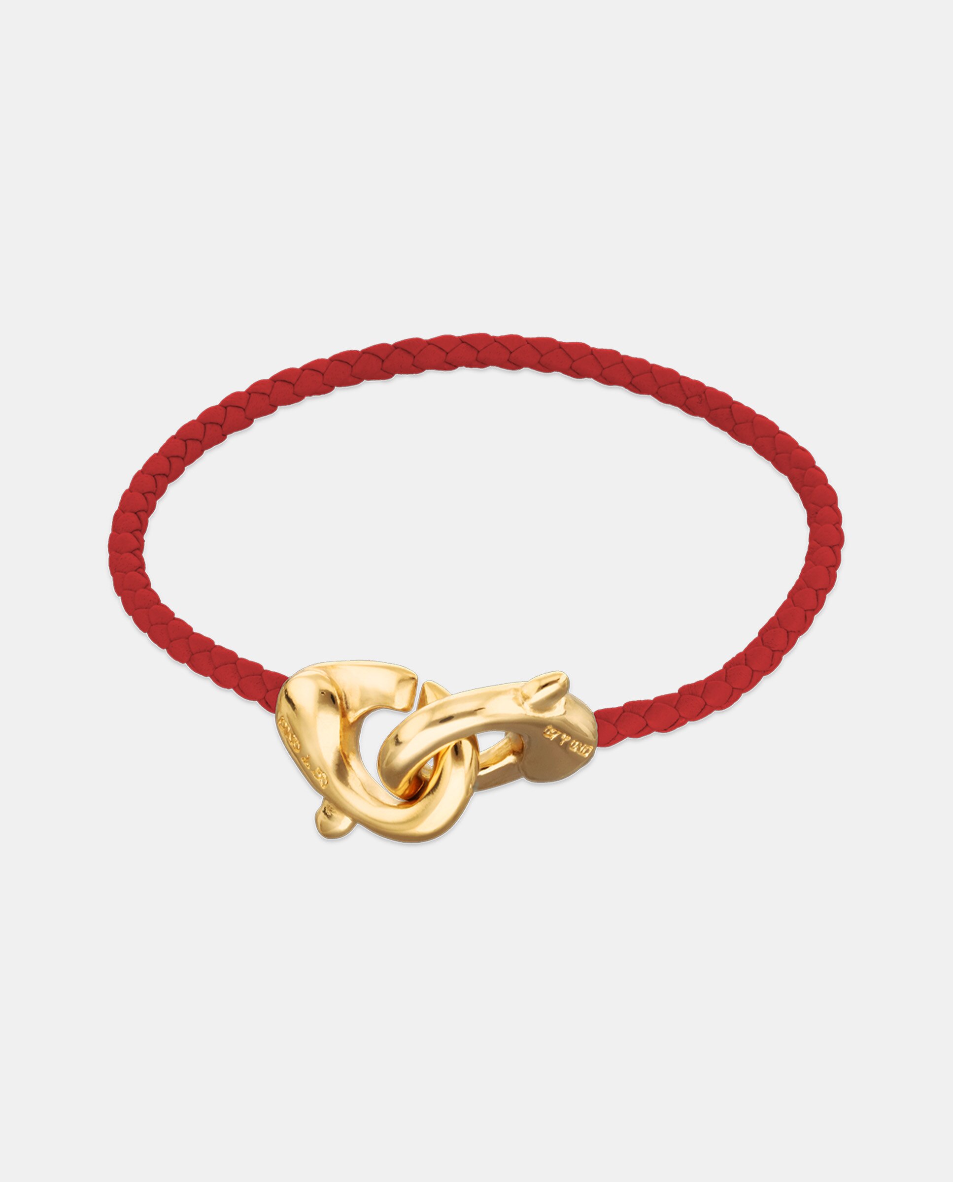 Pulseira de Couro com Detalhe de Mosquetão Entrançado Banhado a Ouro 18k Ouro-1