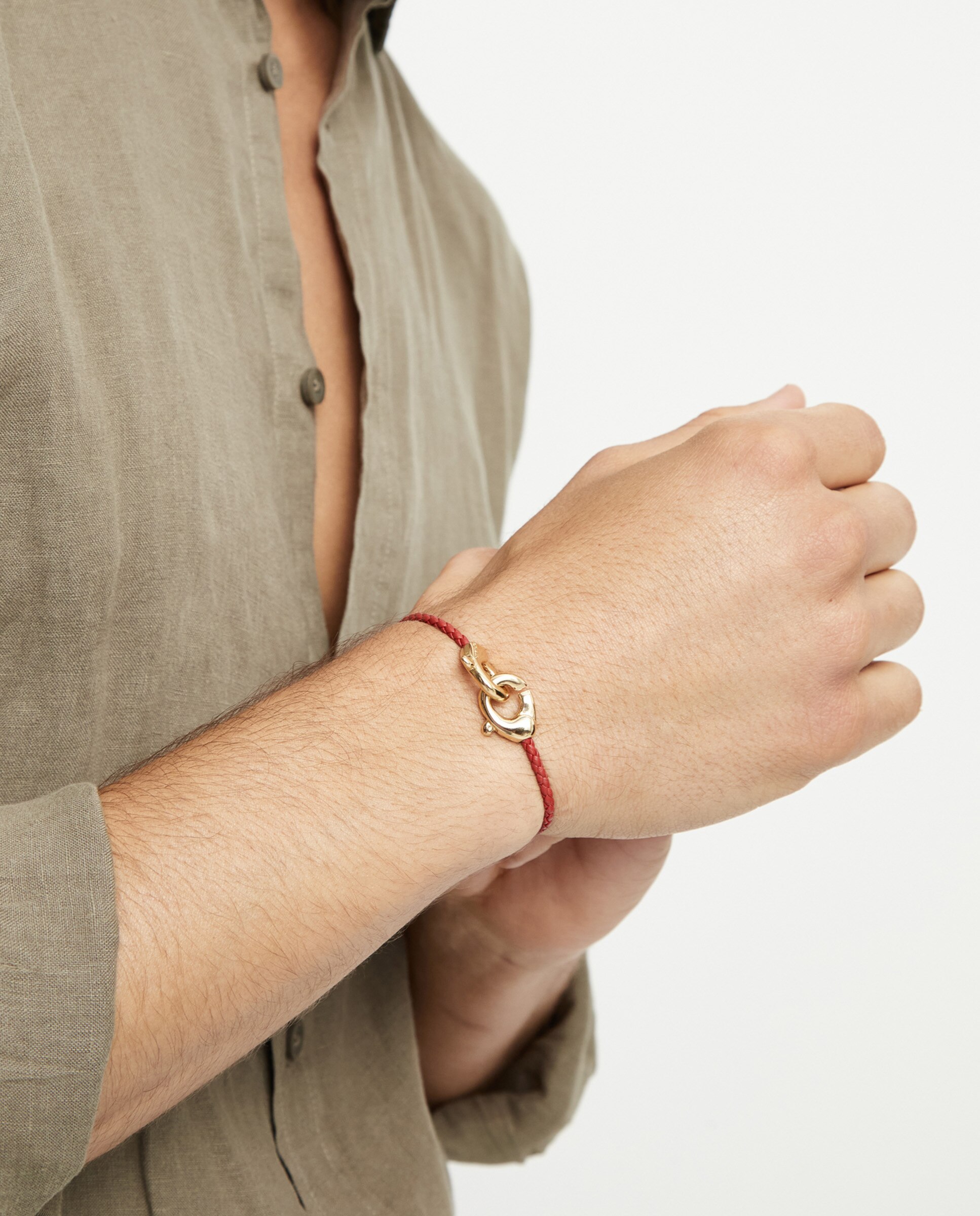 Pulseira de Couro com Detalhe de Mosquetão Entrançado Banhado a Ouro 18k Ouro-6