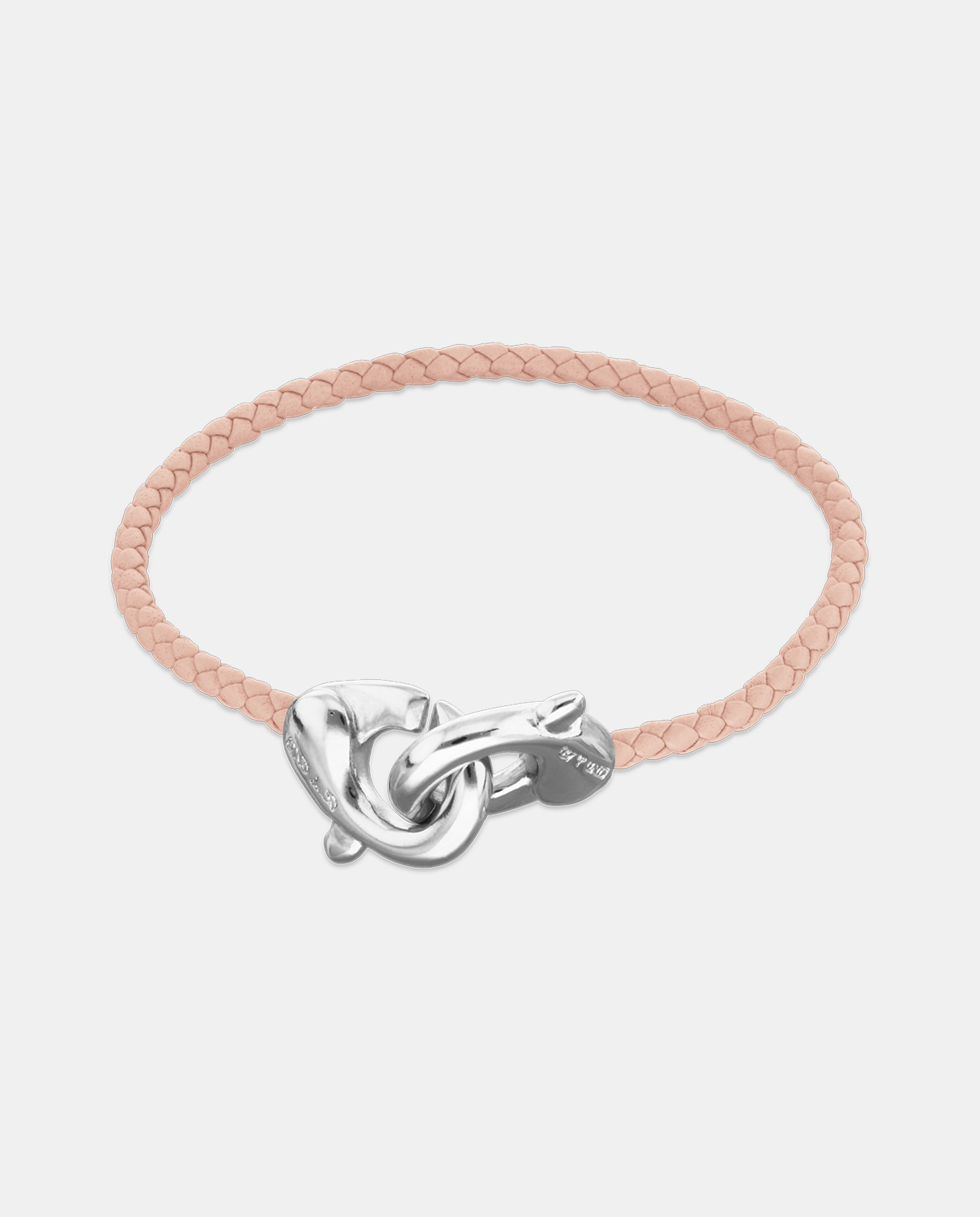 Pulseira de Couro com Detalhe de Mosquetão Entrançado Banhado em Prata de Lei Prata-1