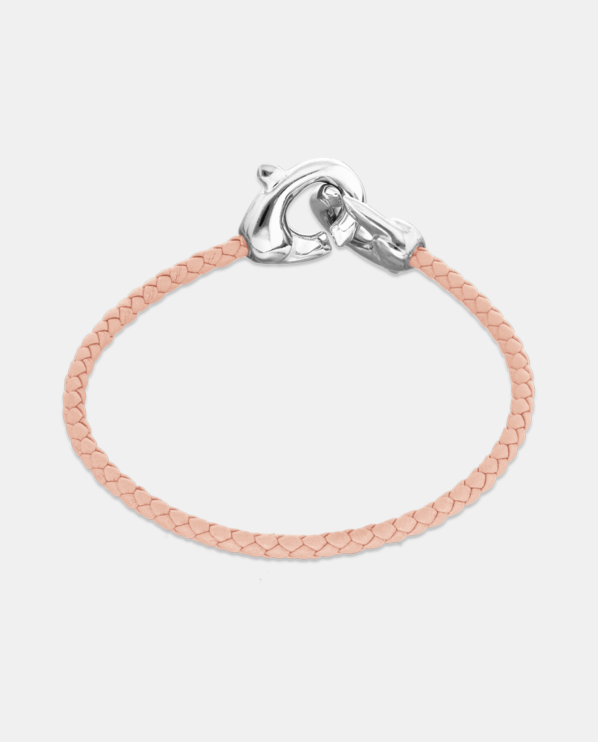 Pulseira de Couro com Detalhe de Mosquetão Entrançado Banhado em Prata de Lei Prata-3