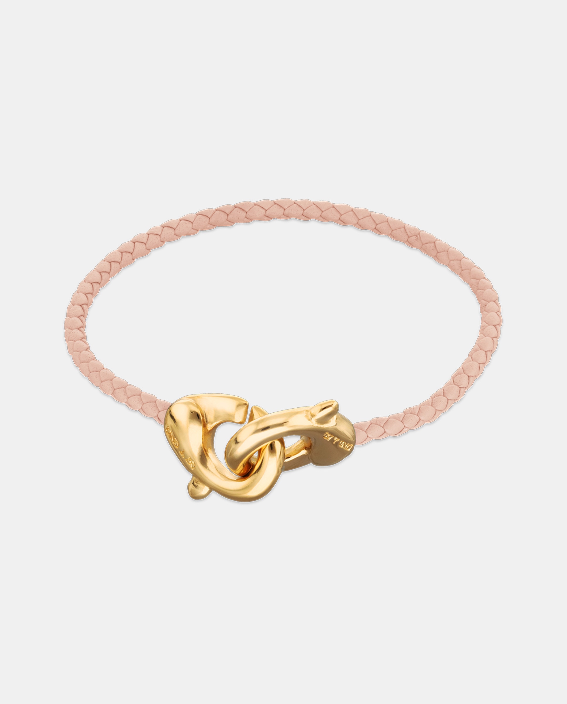 Pulseira de Couro com Detalhe de Mosquetão Entrançado Banhado a Ouro 18k Ouro-1