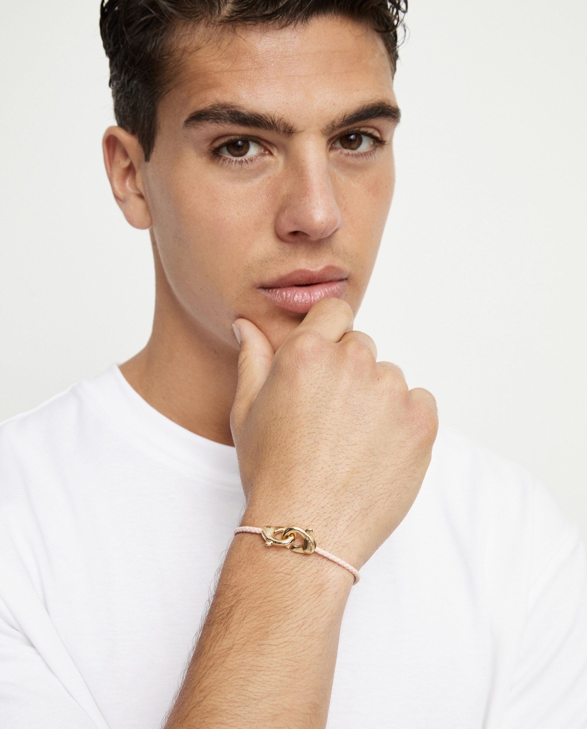 Pulseira de Couro com Detalhe de Mosquetão Entrançado Banhado a Ouro 18k Ouro-5