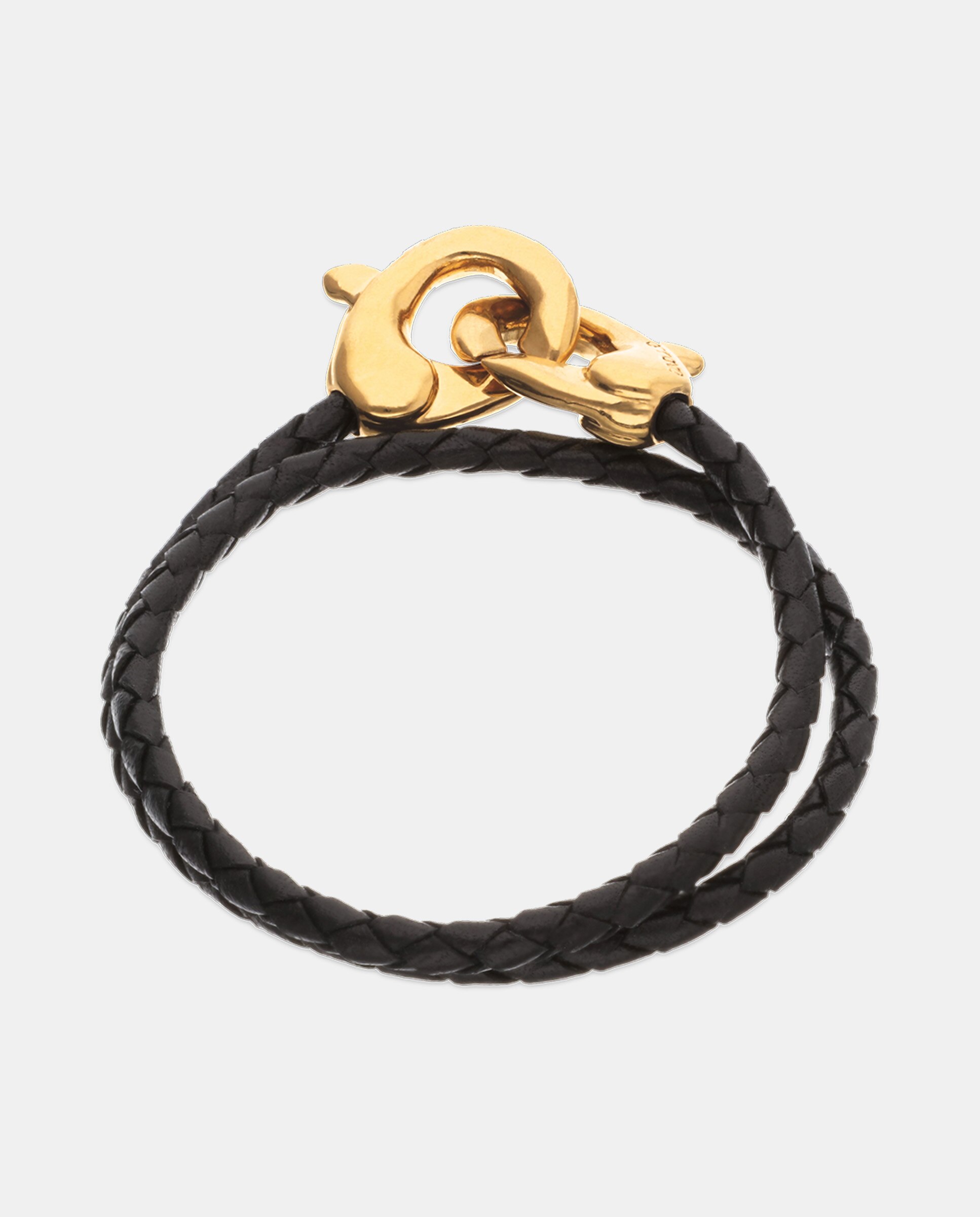 Pulseira de Couro Duplo com Detalhe de Mosquetão Entrançado Banhado a Ouro 18k Ouro-3