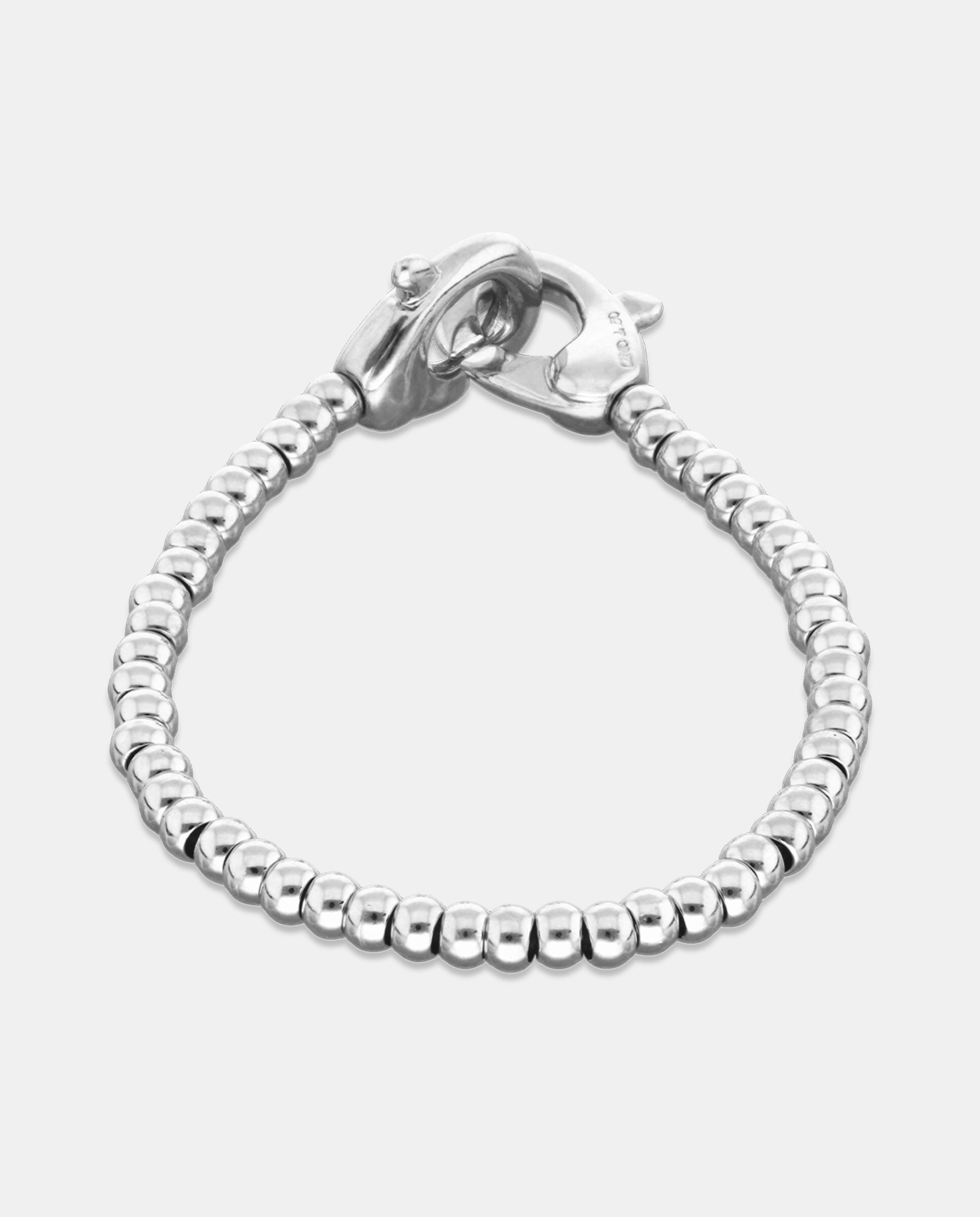 Pulseira de Bolas Pequenas Banhada em Prata de Lei com Mosquetão Entrelaçado Prata-3