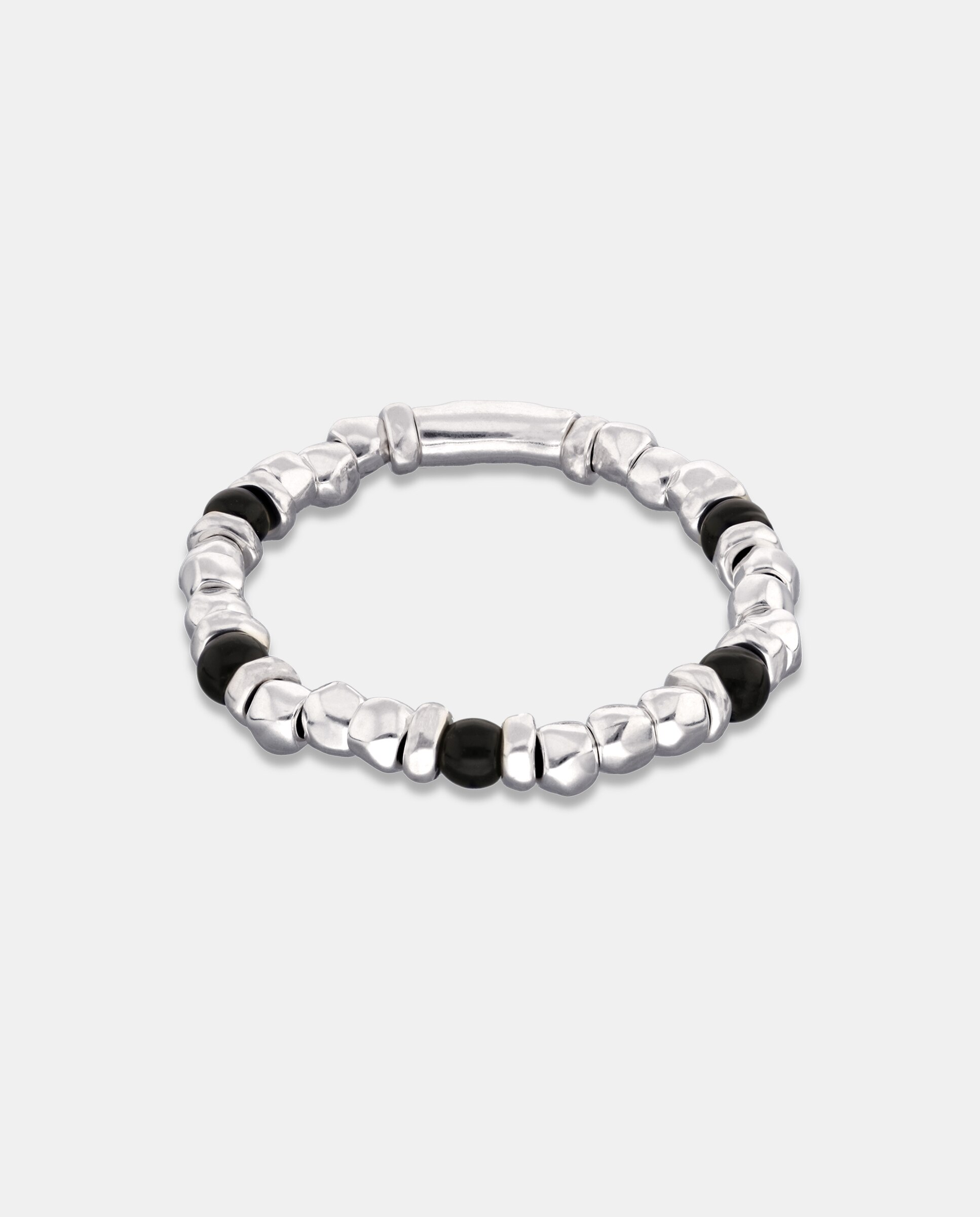 Imagem 0 de Pulseira Elástica de Contas Banhada em Prata de Lei e Cristal de Murano em Preto