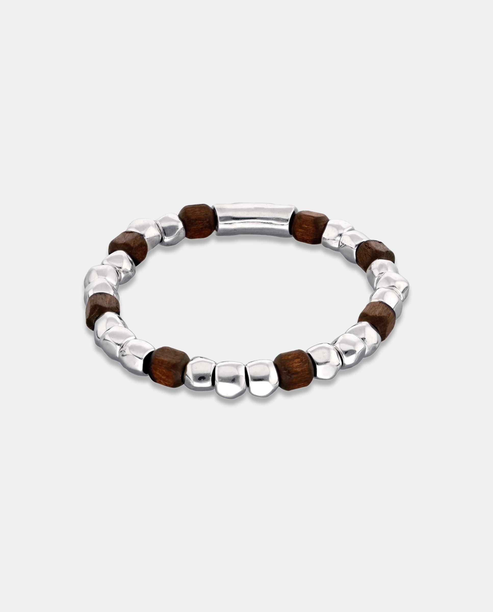Imagem 0 de Pulseira Elástica de Contas Banhada em Prata de Lei e Contas em Madeira
