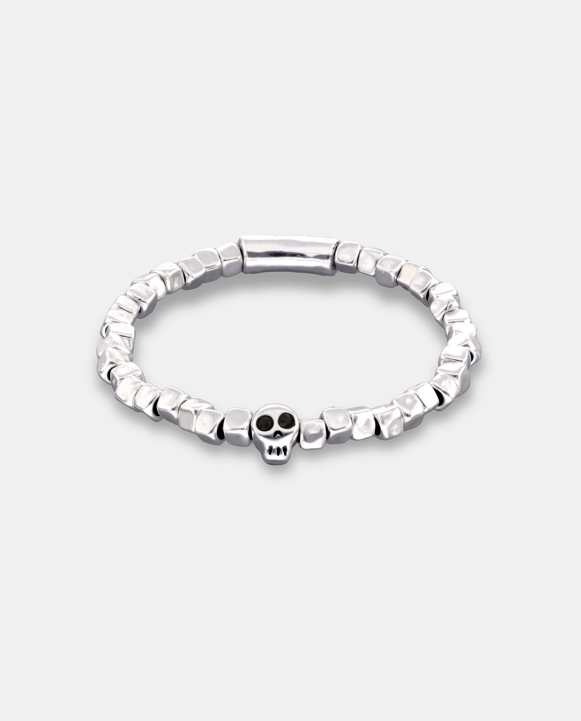 Imagem 0 de Pulseira Elástica Banhada em Prata de Lei com Detalhe de Caveira