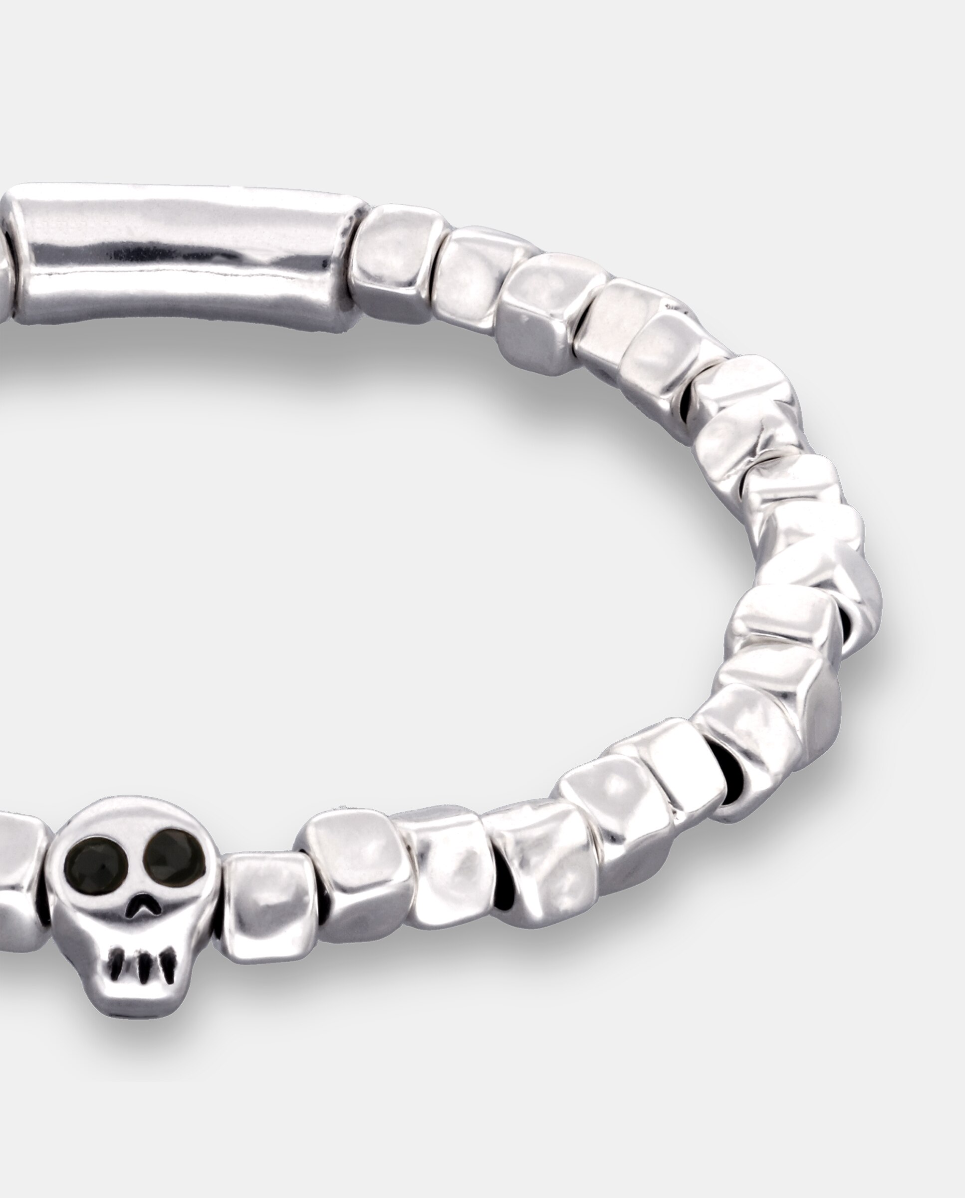 Pulseira Elástica Banhada em Prata de Lei com Detalhe de Caveira Prata-4