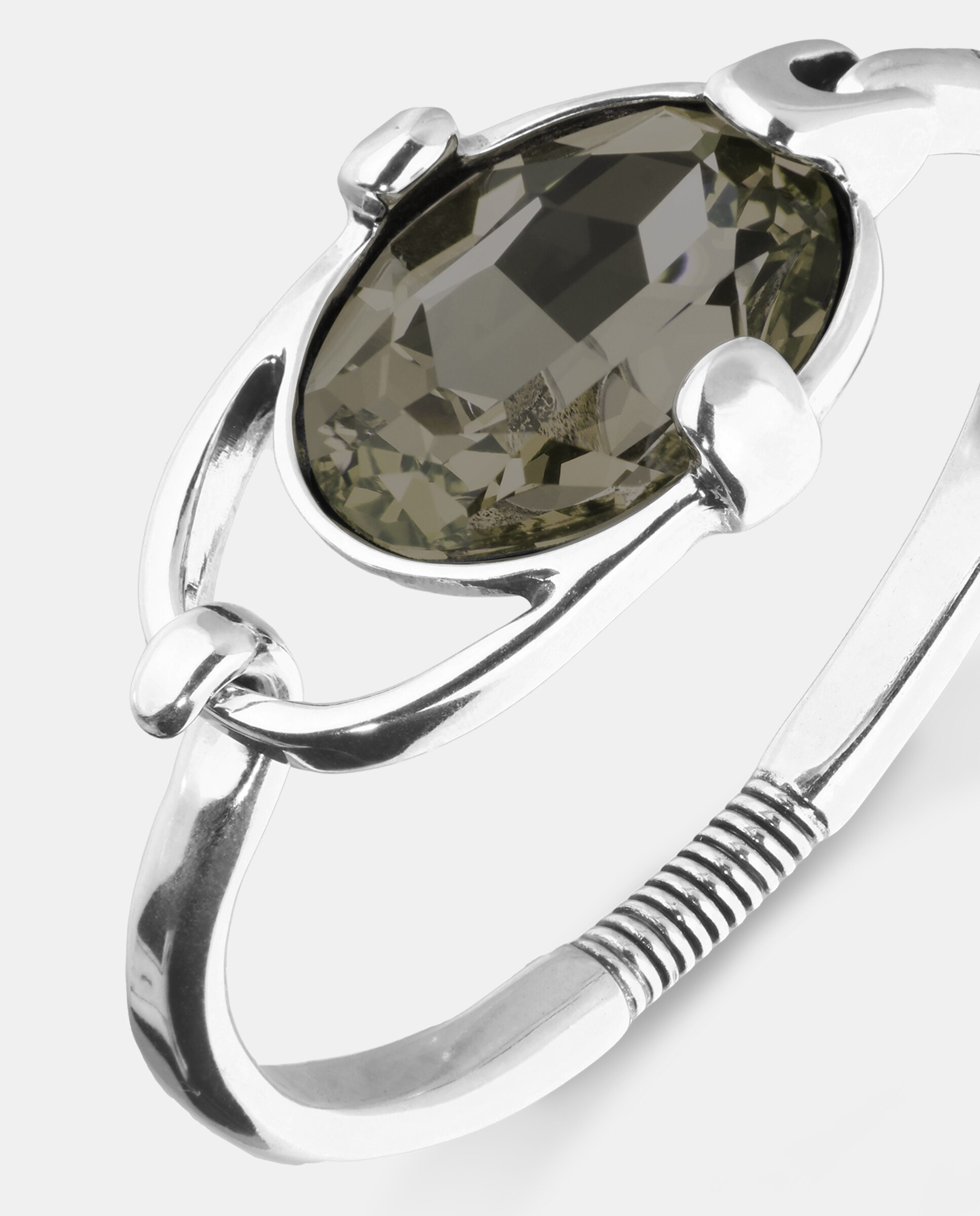 Pulseira Rígida Banhada em Prata de Lei com Cristal Facetado Prata-4