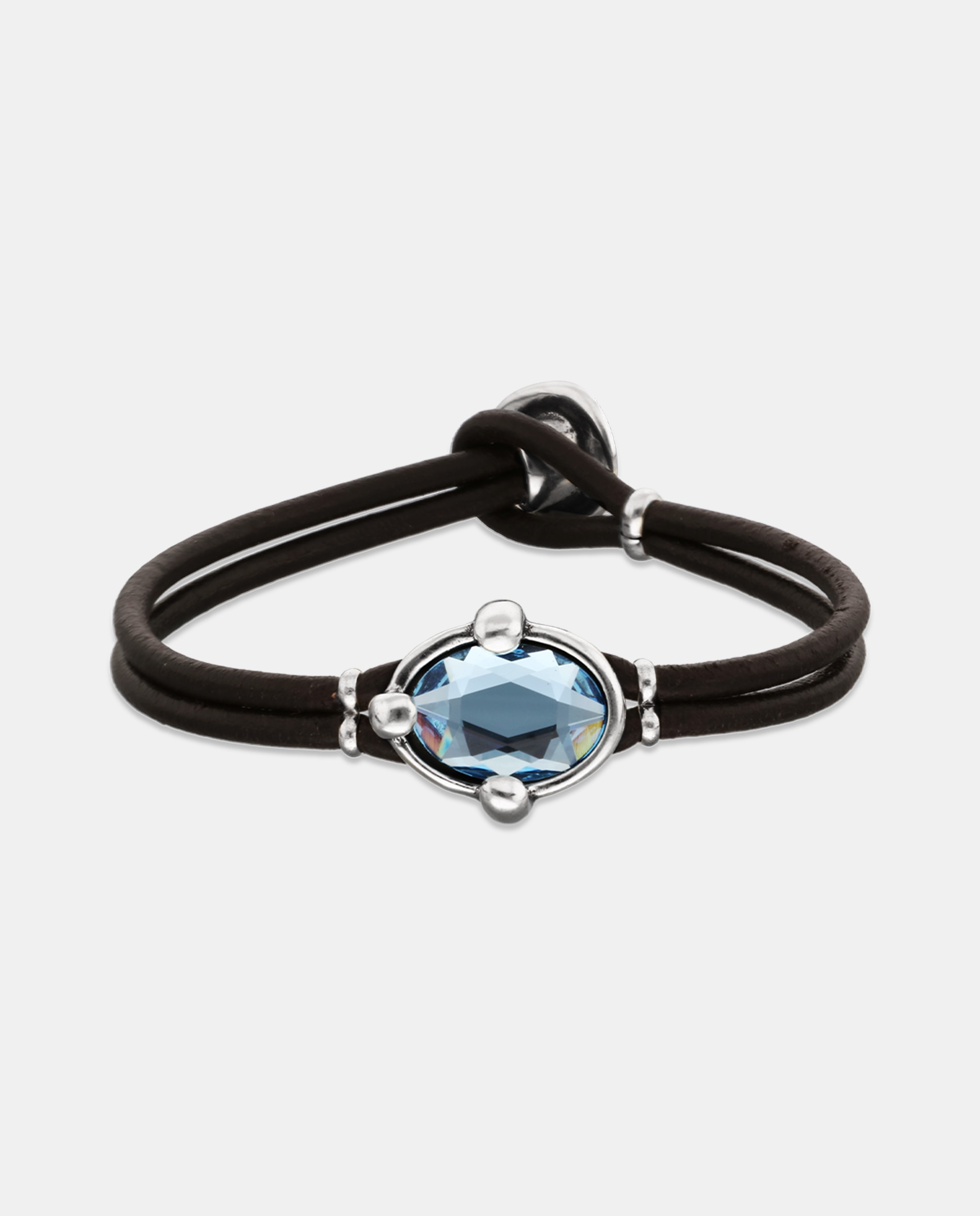 Pulseira de Couro com Cristal Facetado Prata-1