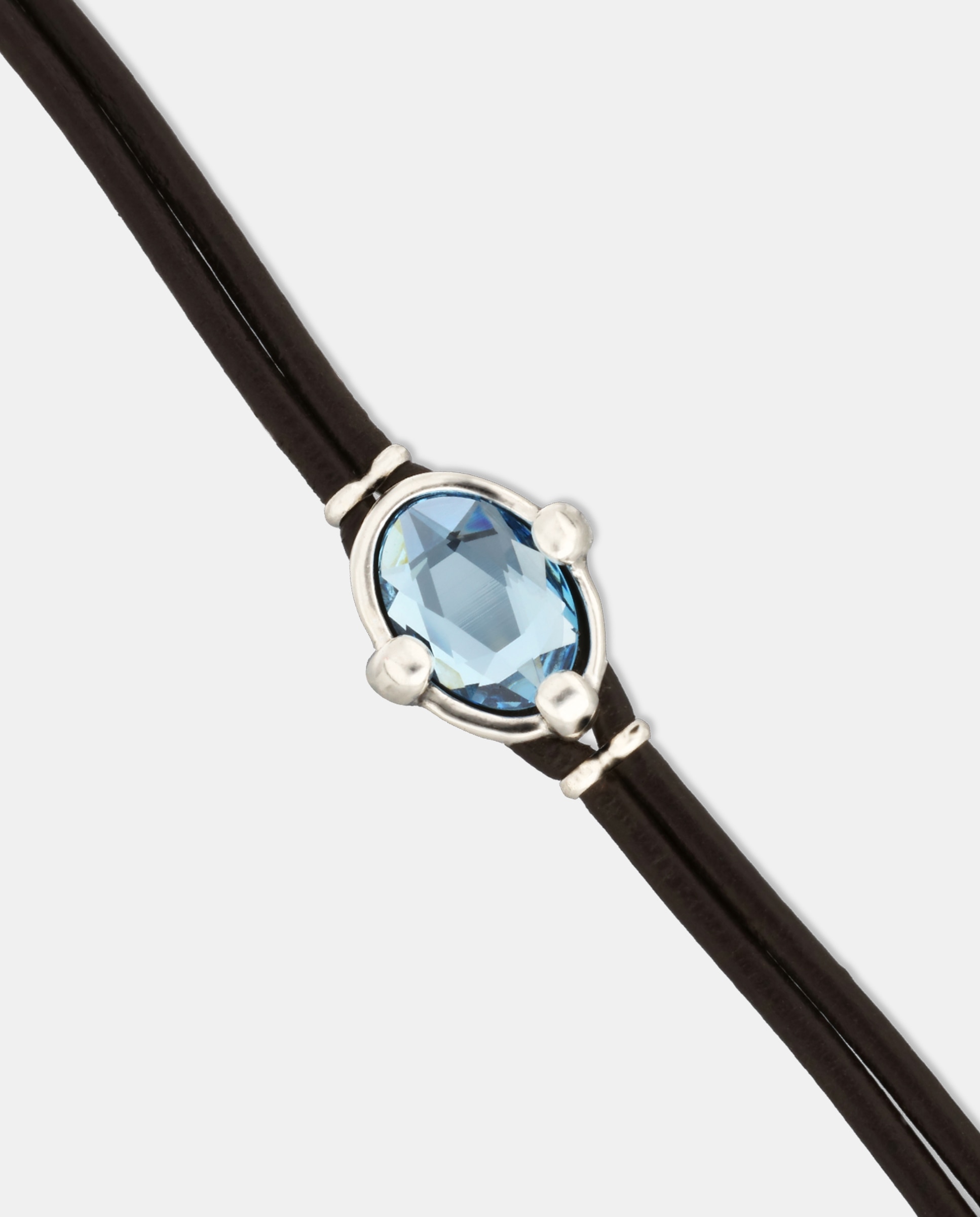 Pulseira de Couro com Cristal Facetado Prata-4