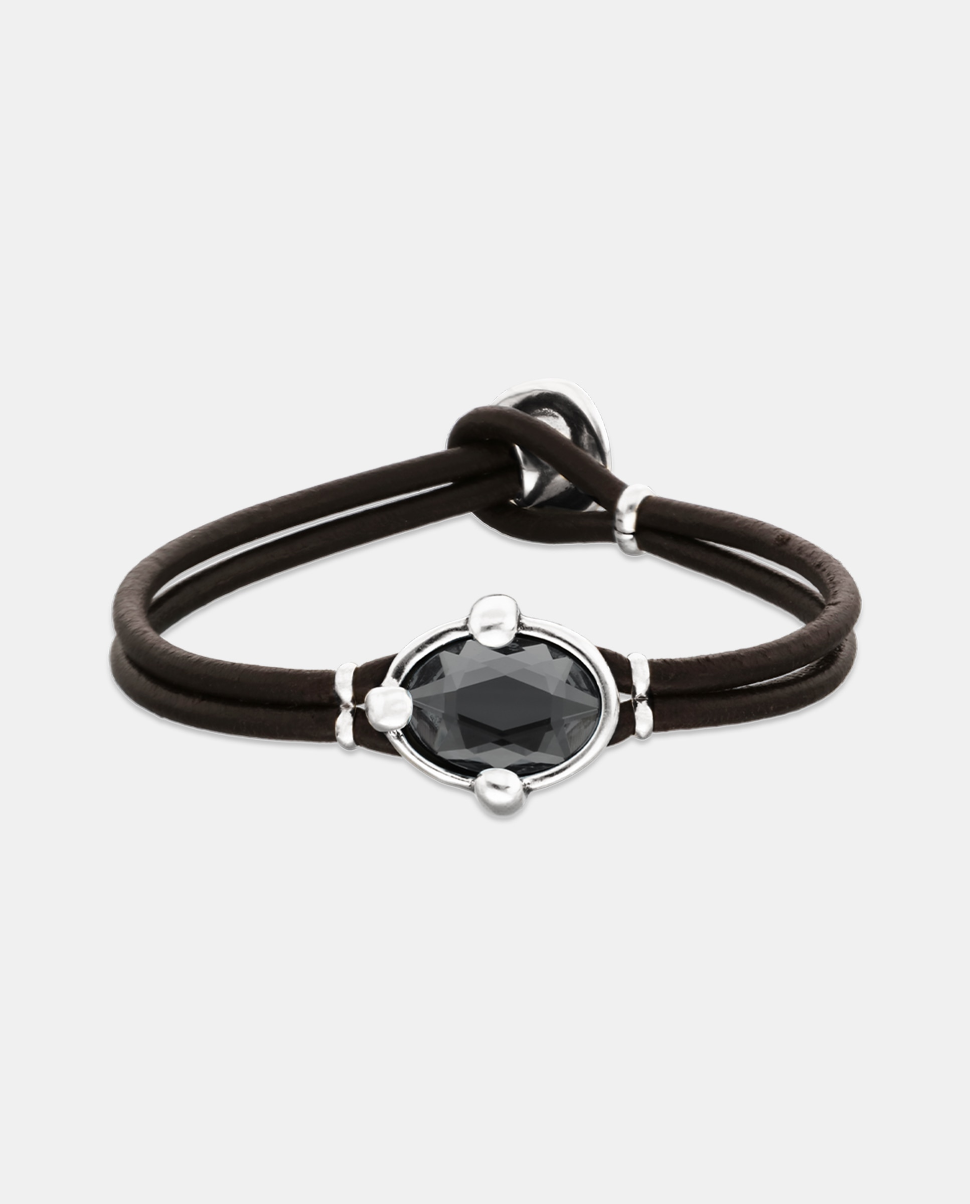 Pulseira de Couro com Cristal Facetado Prata-1