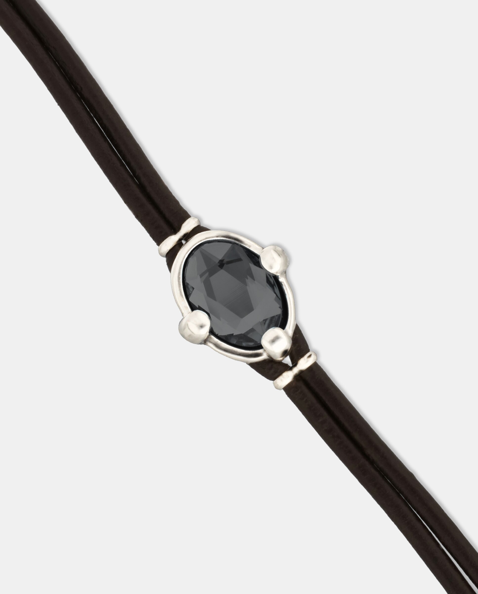 Pulseira de Couro com Cristal Facetado Prata-4
