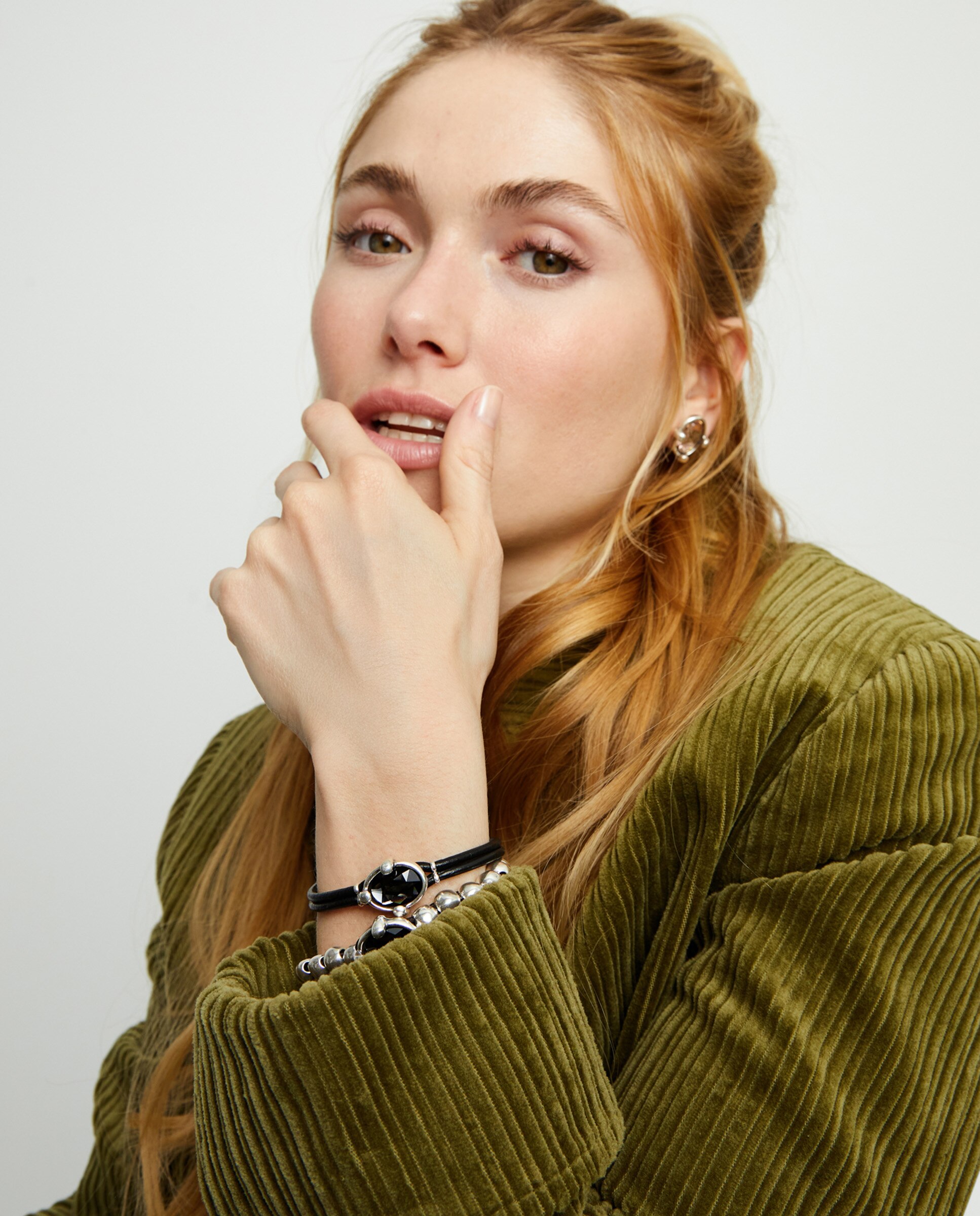 Pulseira de Couro com Cristal Facetado Prata-6