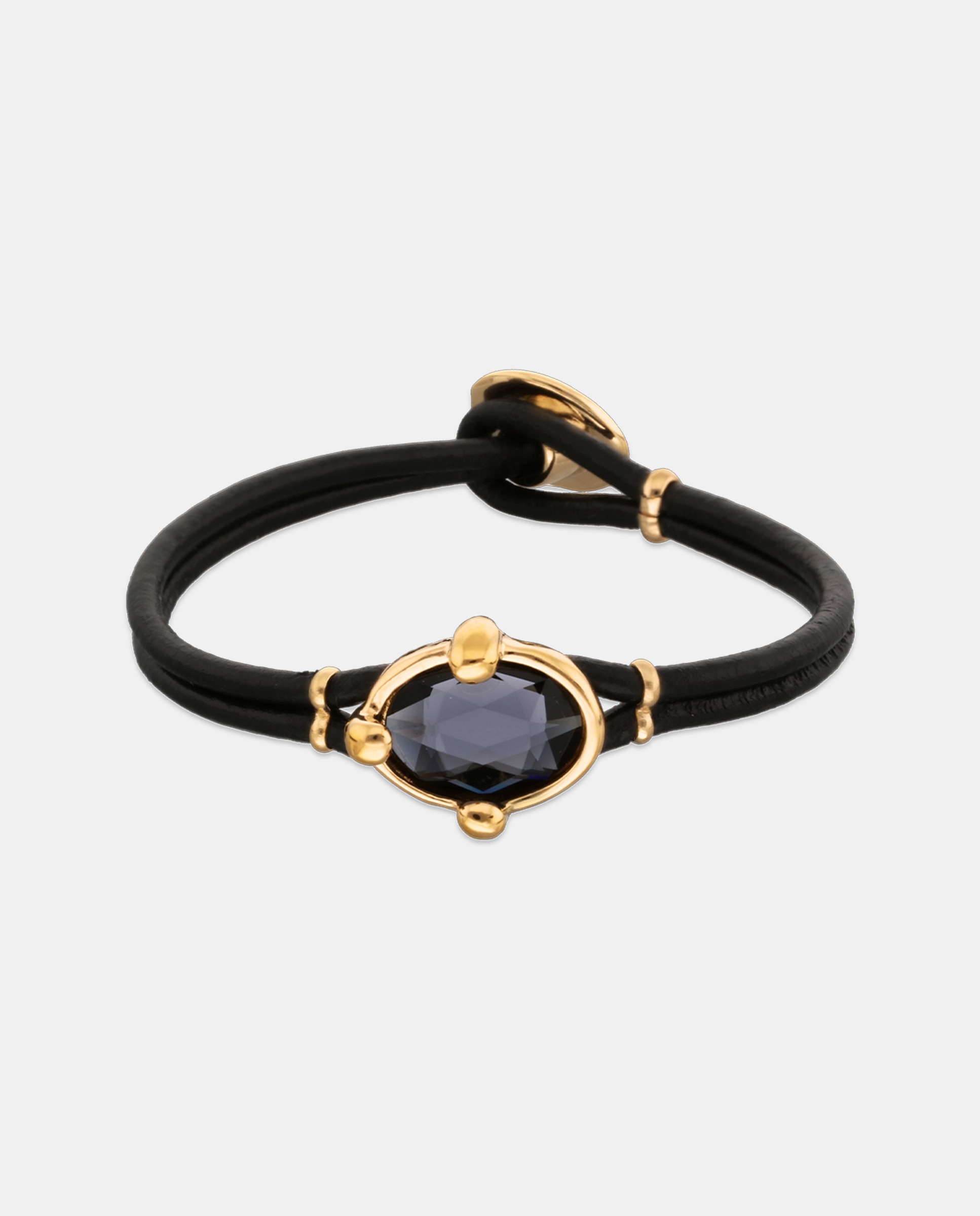 Pulseira de Couro com Cristal Facetado em Preto Ouro-1