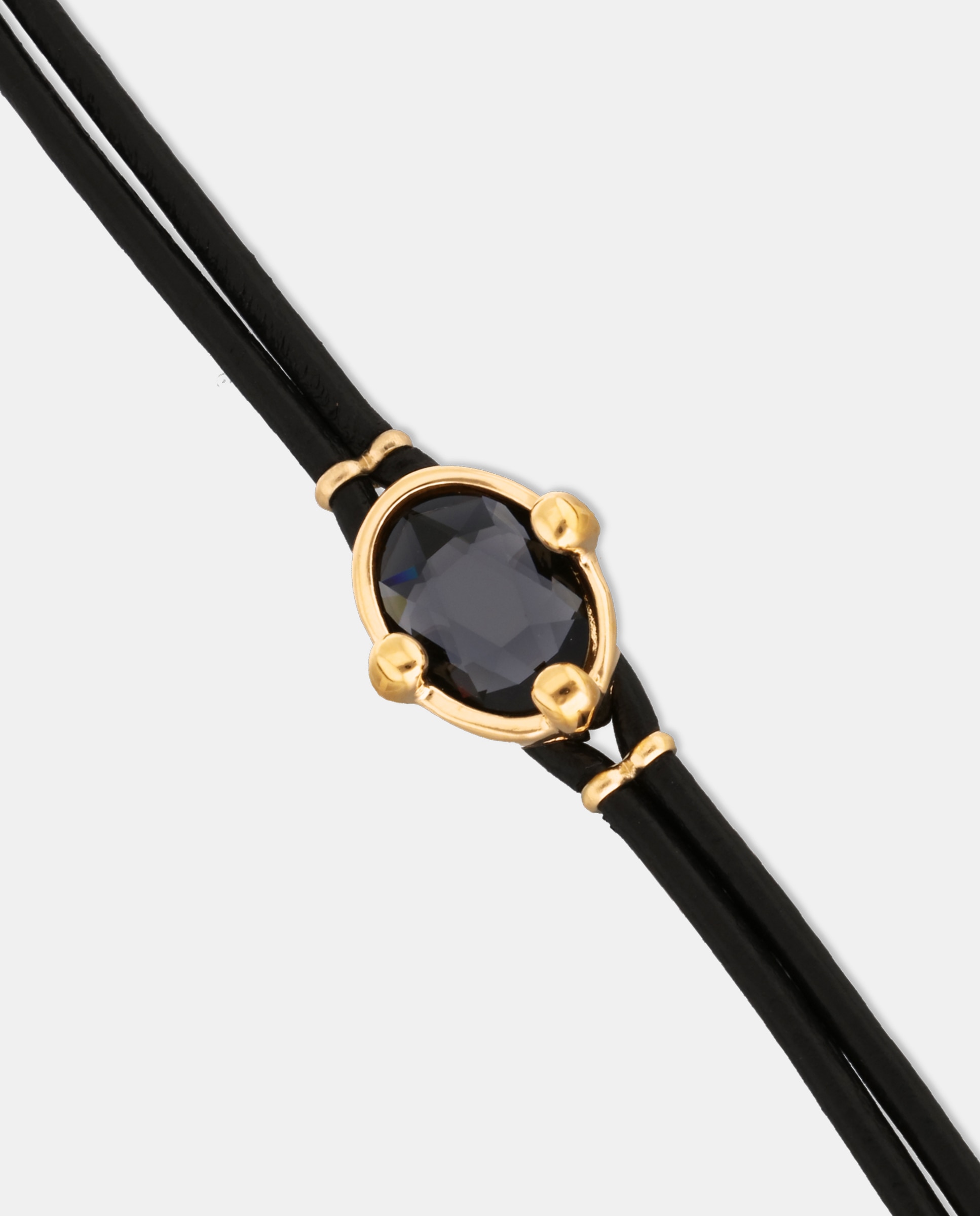 Pulseira de Couro com Cristal Facetado em Preto Ouro-4